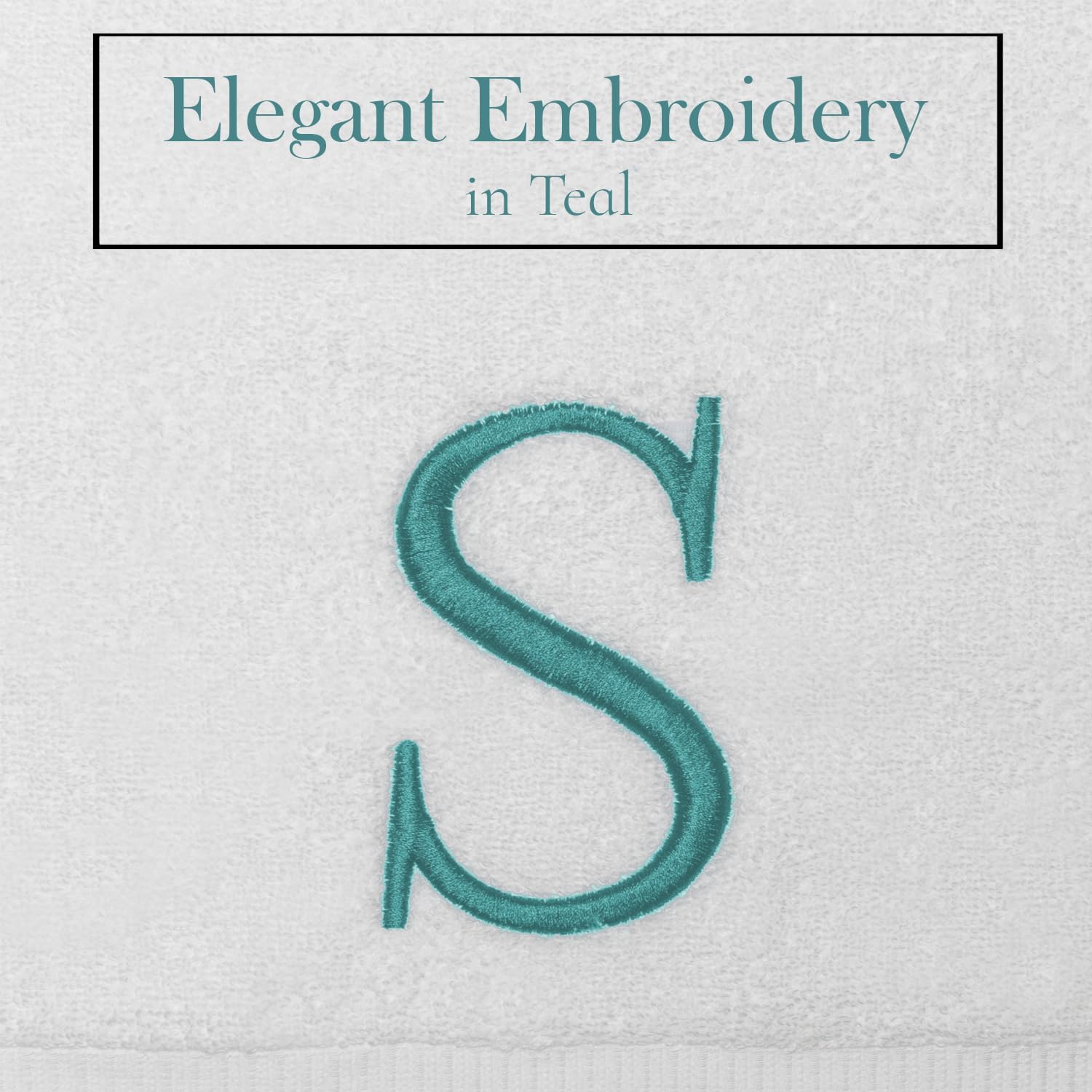 White with Teal Monogrammed Hand Towels for Bathroom - Set of 2 Letter S | Luxury Hotel Quality Initial Towels For