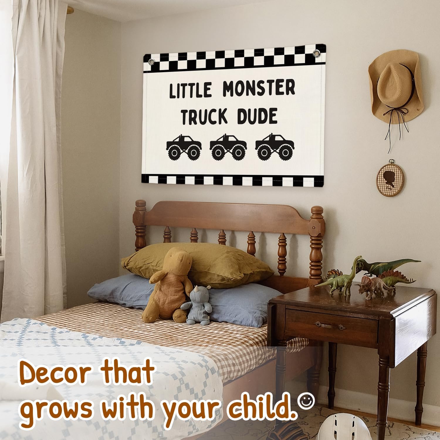 Car Themed Room Decor Canvas Banner Wall Decor / Little Monster Truck Dude / Black
