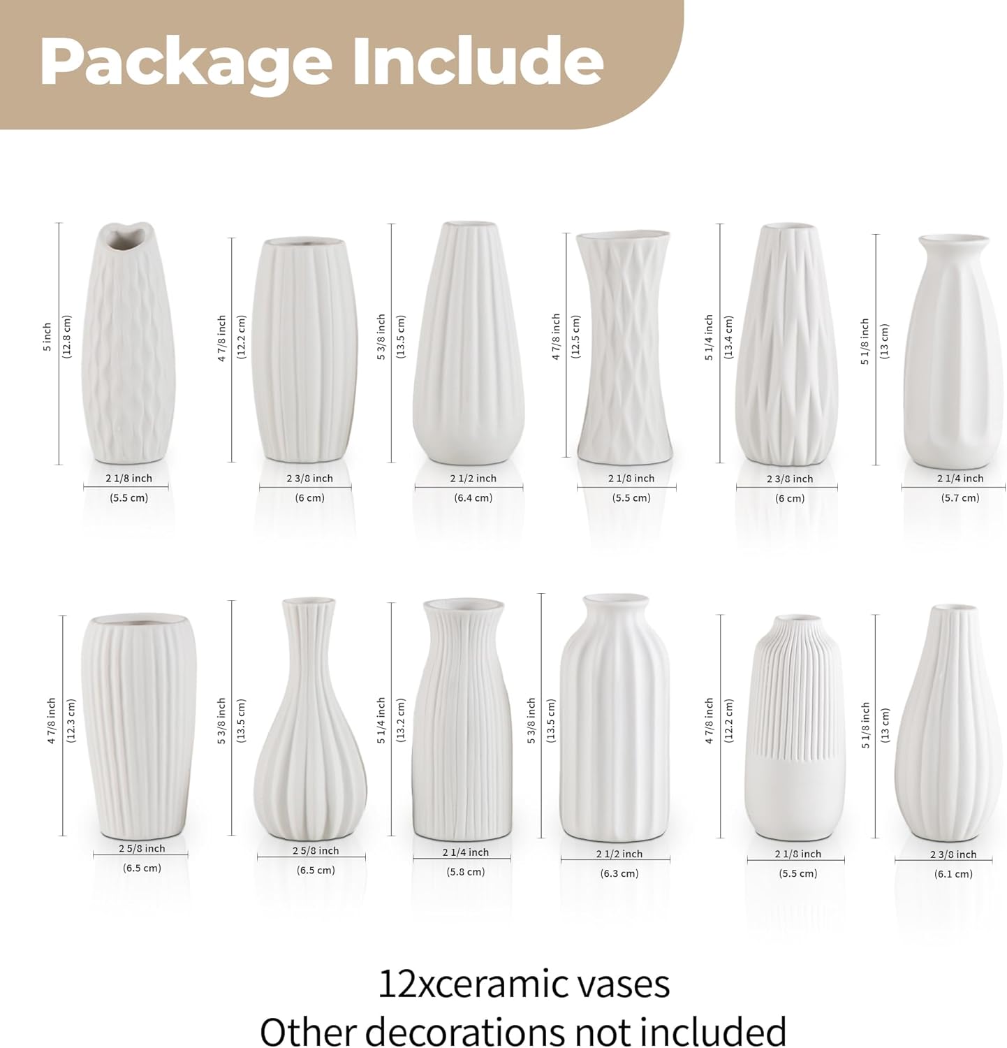 Ceramic Bud Vase / Ceramic Vase Set / White / Set of 12