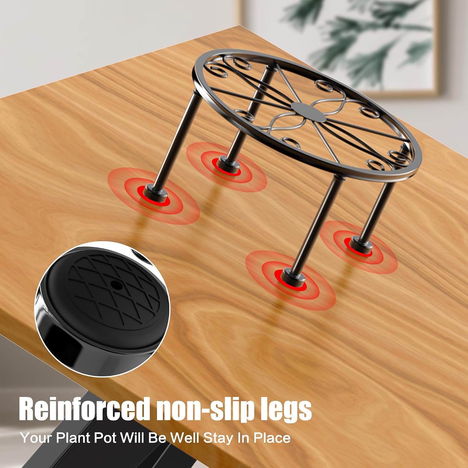 Garden Gifts Plant Lovers Gifts 3 Packs Black Metal Plant Stand with Anti-Slip Base Rustproof Heavy Duty Decorative