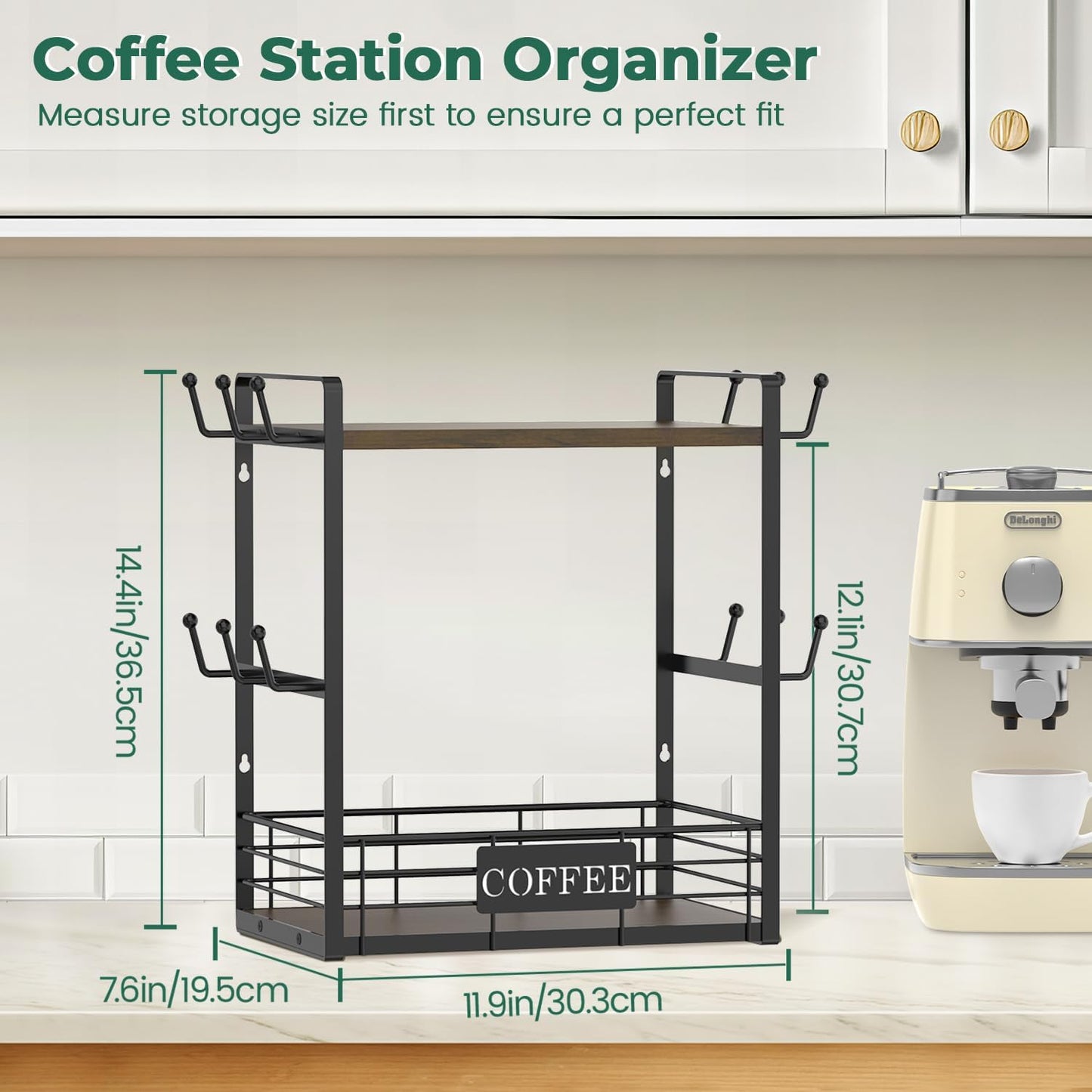 EsLuker.ly Coffee Mug Cup Holder Tree Bar Station Organizer, 2 Tier Brown | Mug Stand Rack for Countertop Kitchen