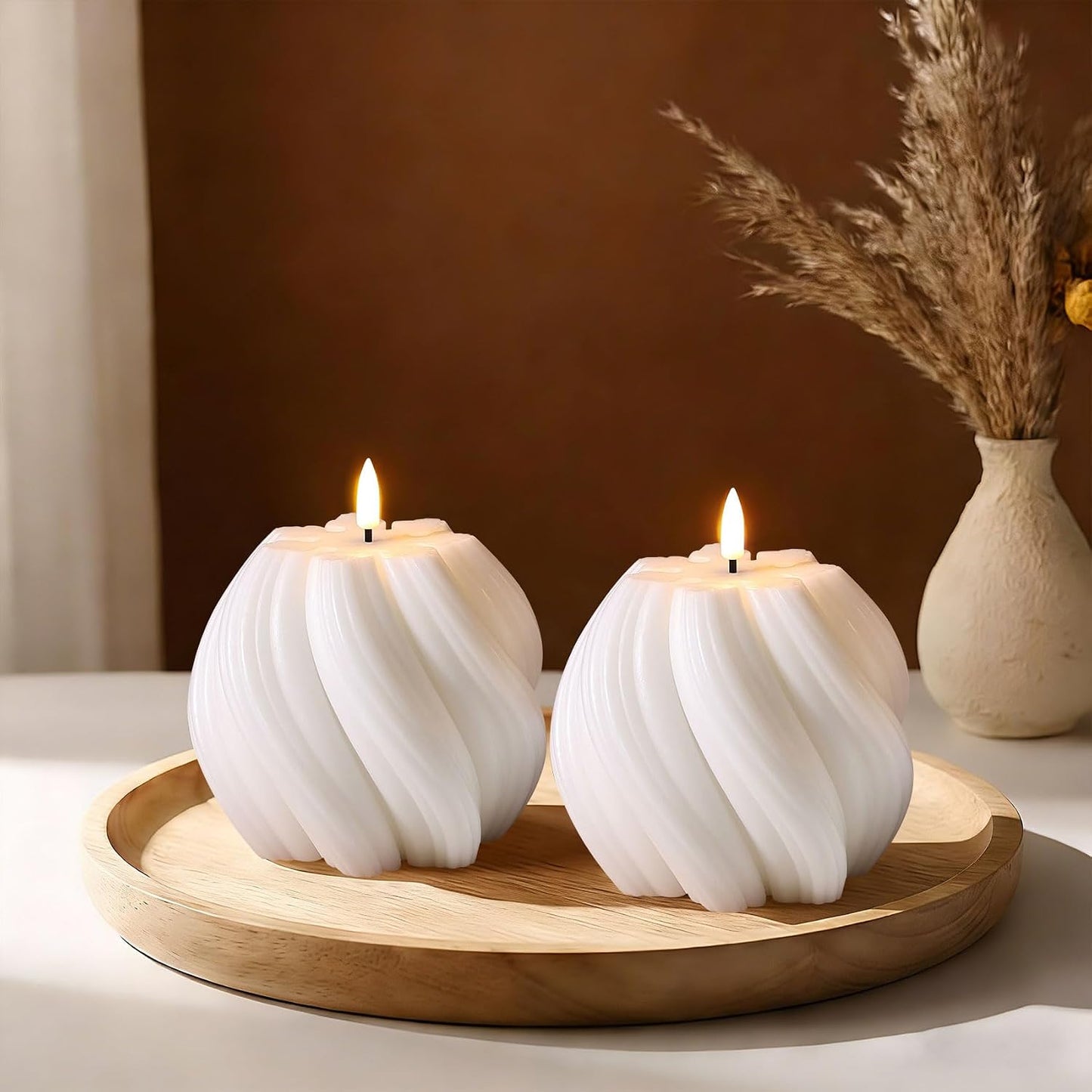 Swirl Flameless Candles / White / Set of 2