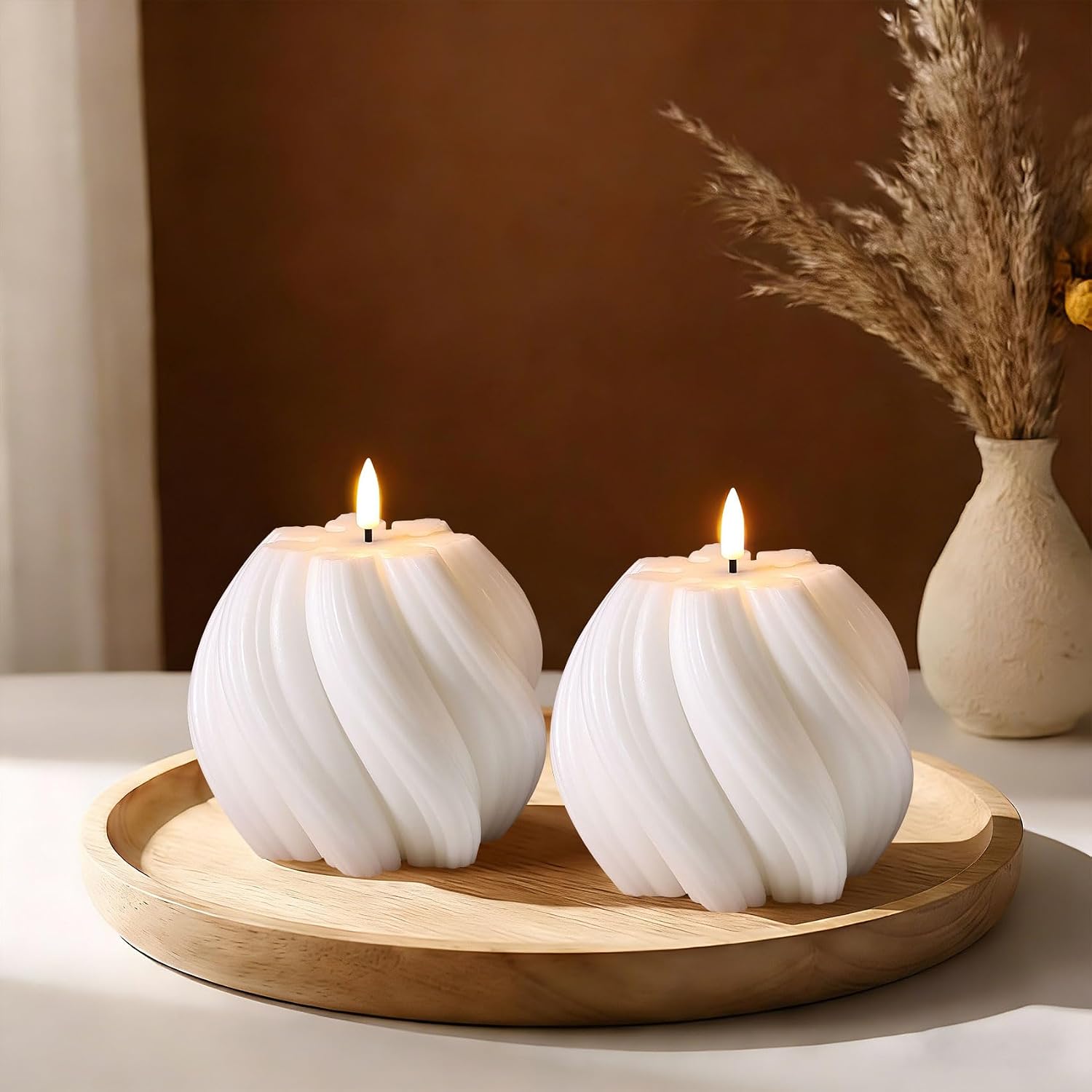 Swirl Flameless Candles / White