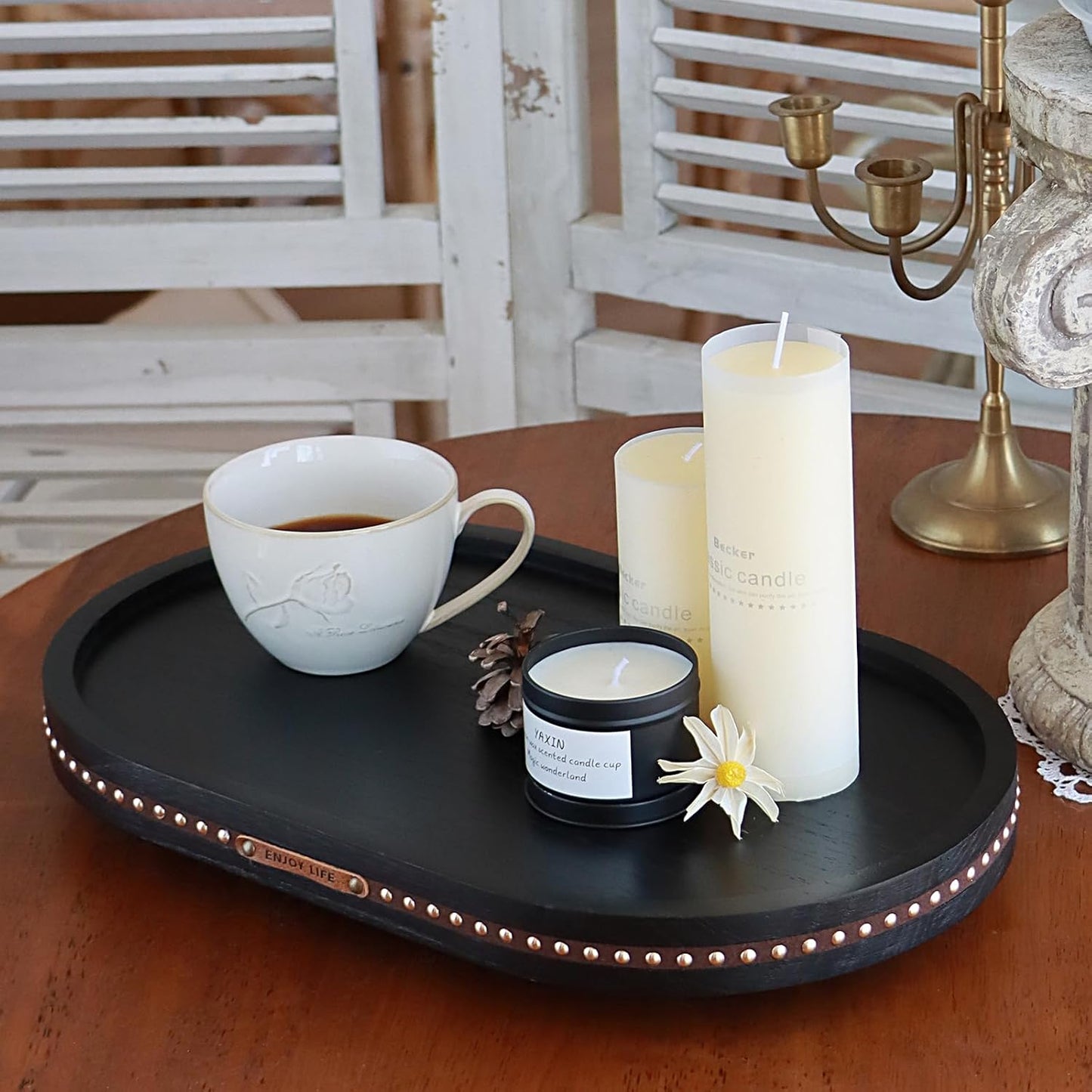 Decor Decorative Round Tray / Oval Black / 11.81 Inch