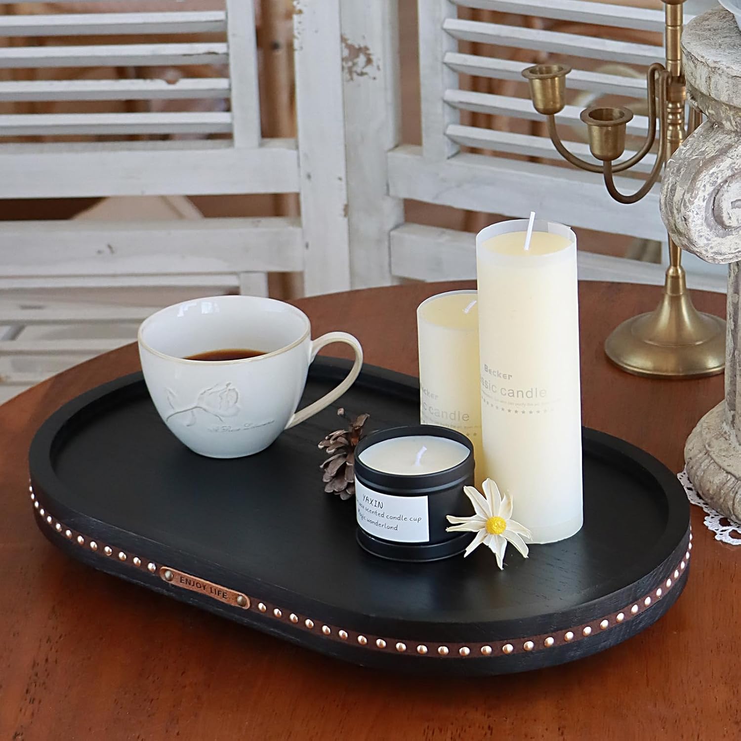 Decor Decorative Round Tray / Oval Black / 11.81 Inch