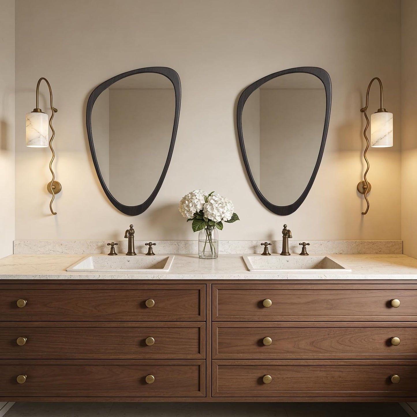 Irregular Wall Mirror / Dark Brown / 30"L x 19"W