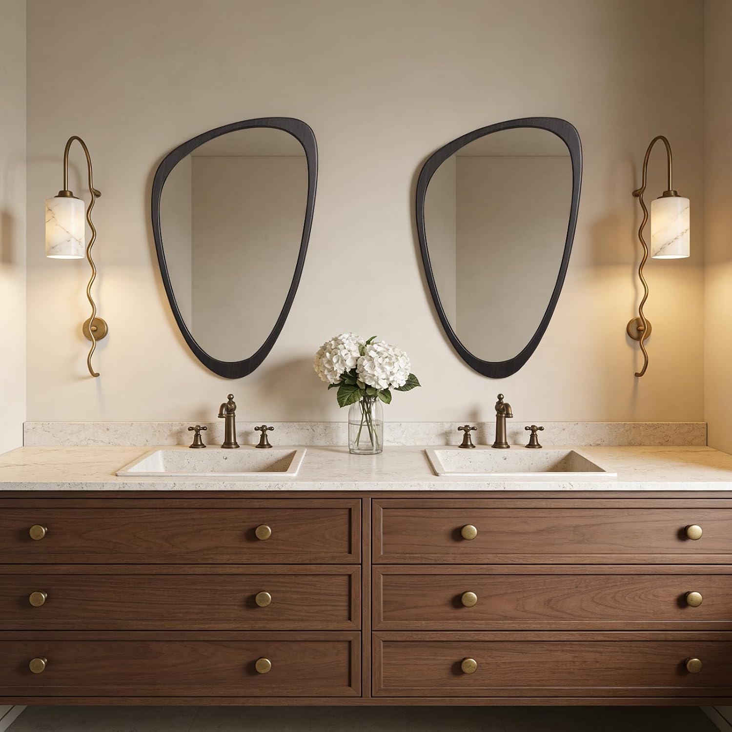 Irregular Wall Mirror / Dark Brown / 30"L x 19"W