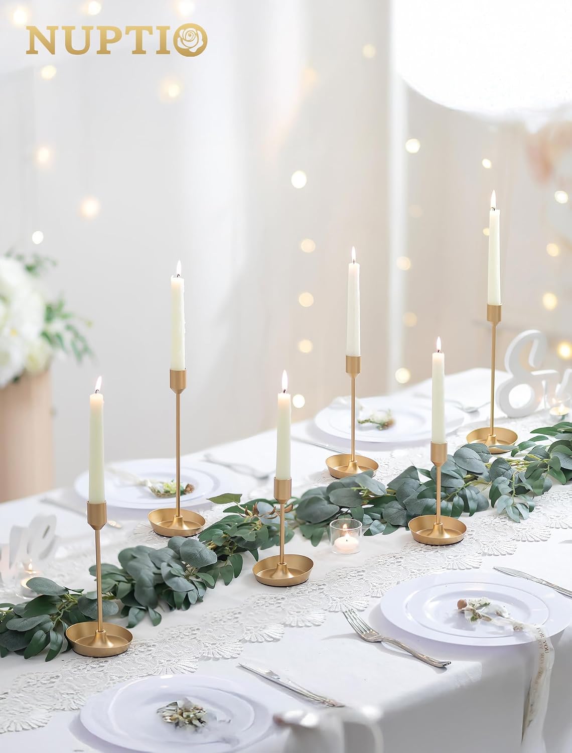 NUPTIO Taper Candle Holders for Wedding: 6 PCS Gold Matte Candles Stick Holder for Table Centerpiece - Bulk Candlestick