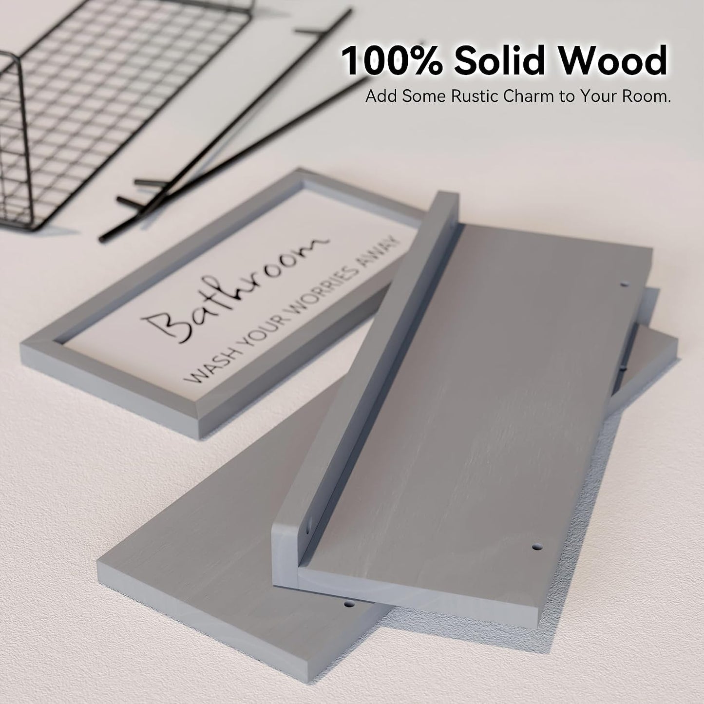 Floating Shelves for Bathroom Decor Art, Modern Grey | Bathroom Organizers and Storage, Wall Shelves Over Toilet with