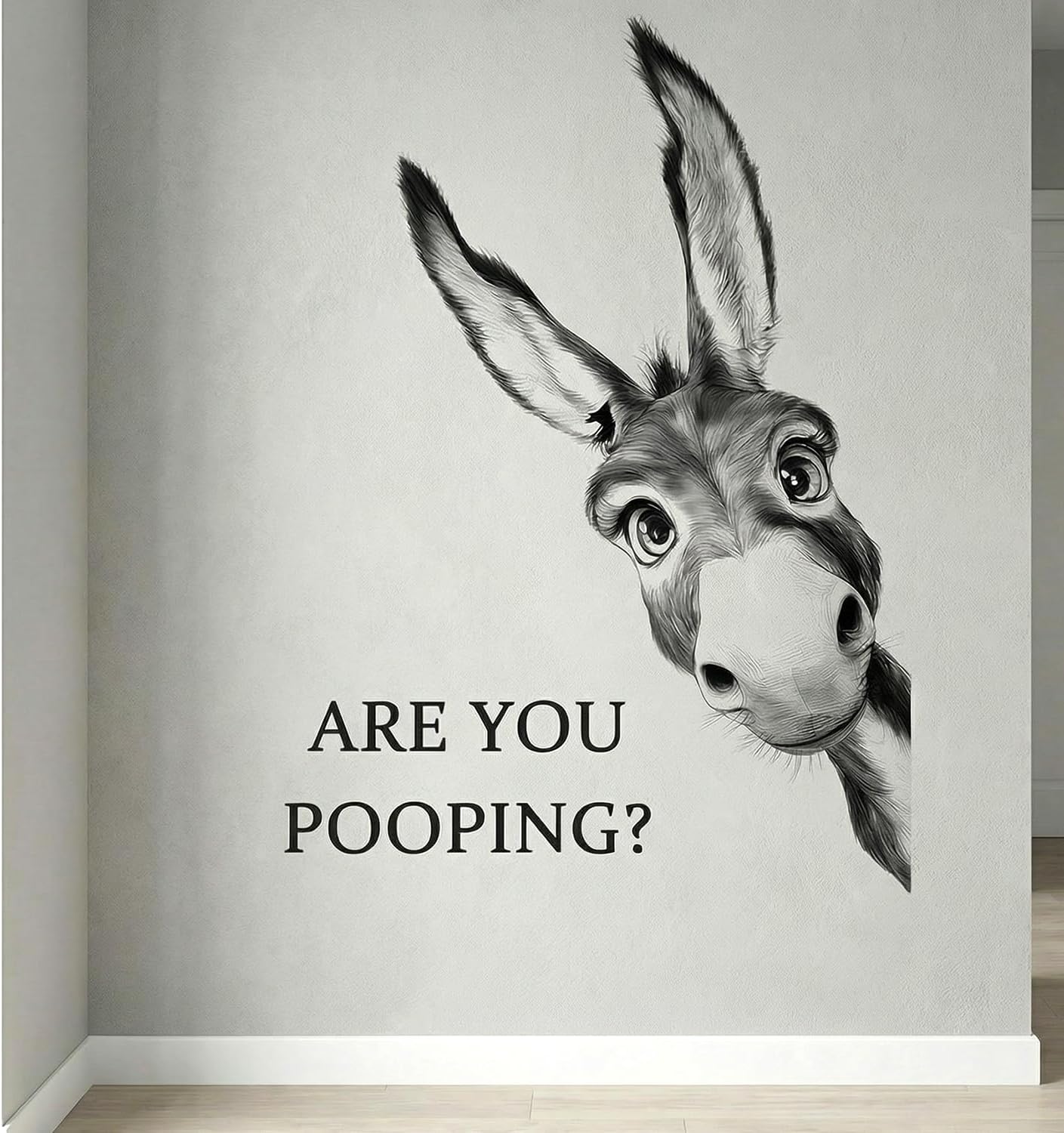 Funny Peeking Donkey are You Pooping Bathroom Wall Decals Peel and Stick