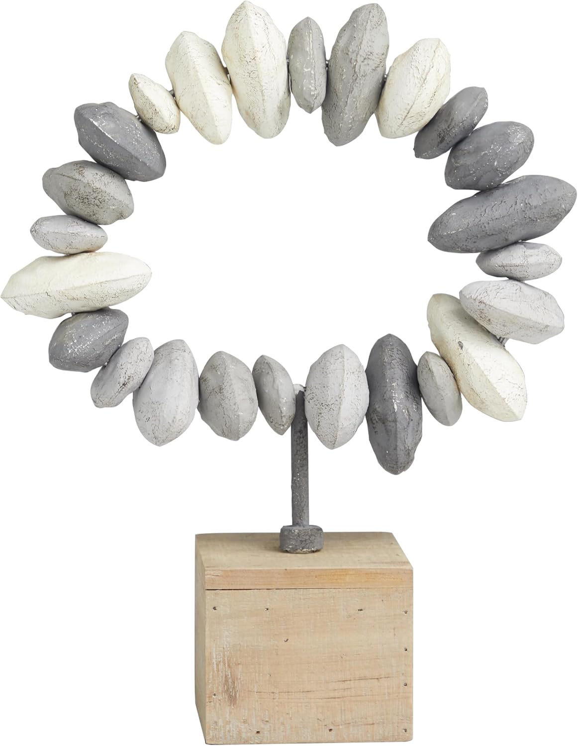 Metal Abstract Decorative Sculpture Circular Stone Home Decor Statue / 11 x 4 x 14 / Gray