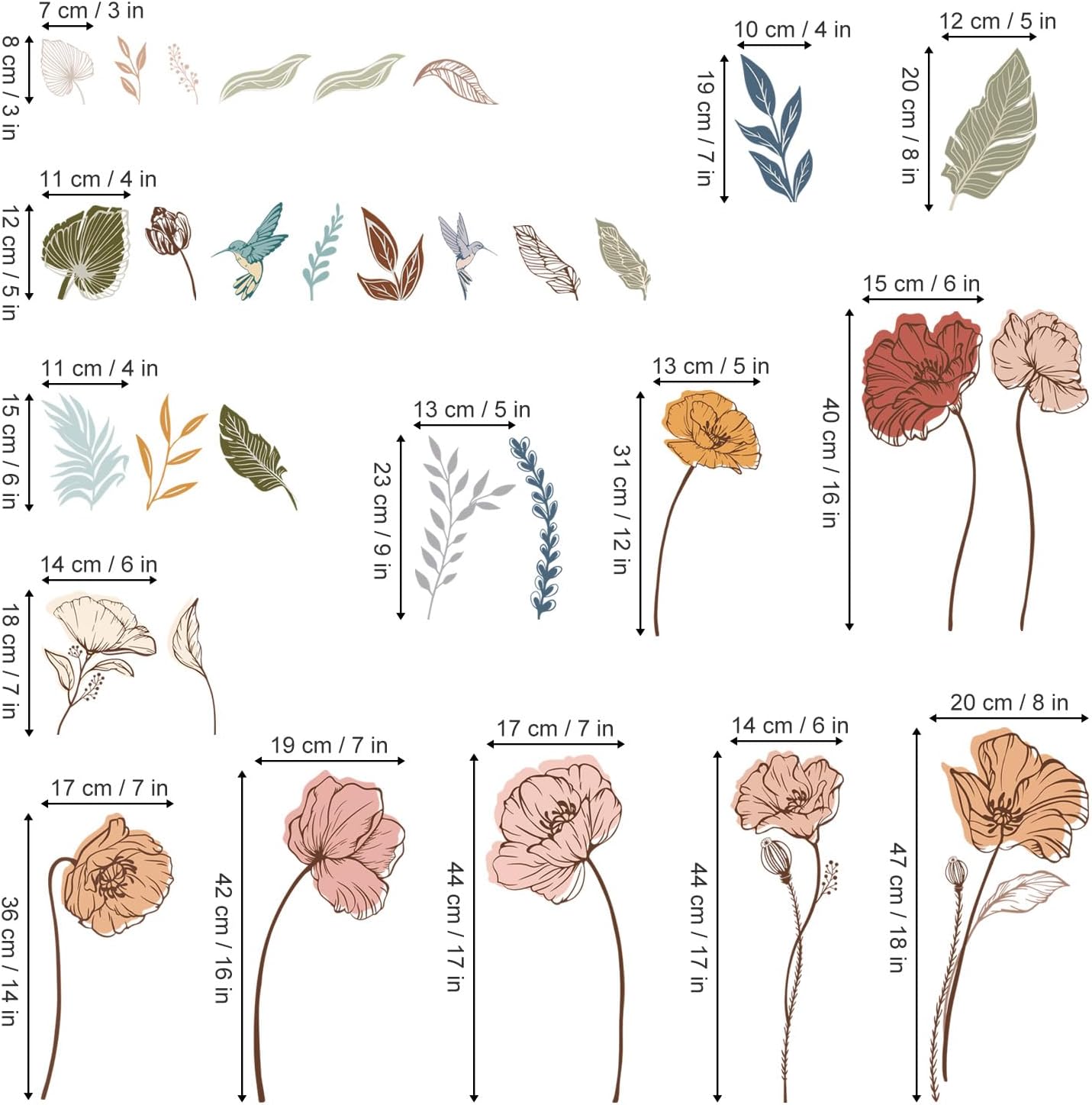 Wall Stickers Floral Leaves Grass Peel and Stick Wall Art Decals / Boho Flower