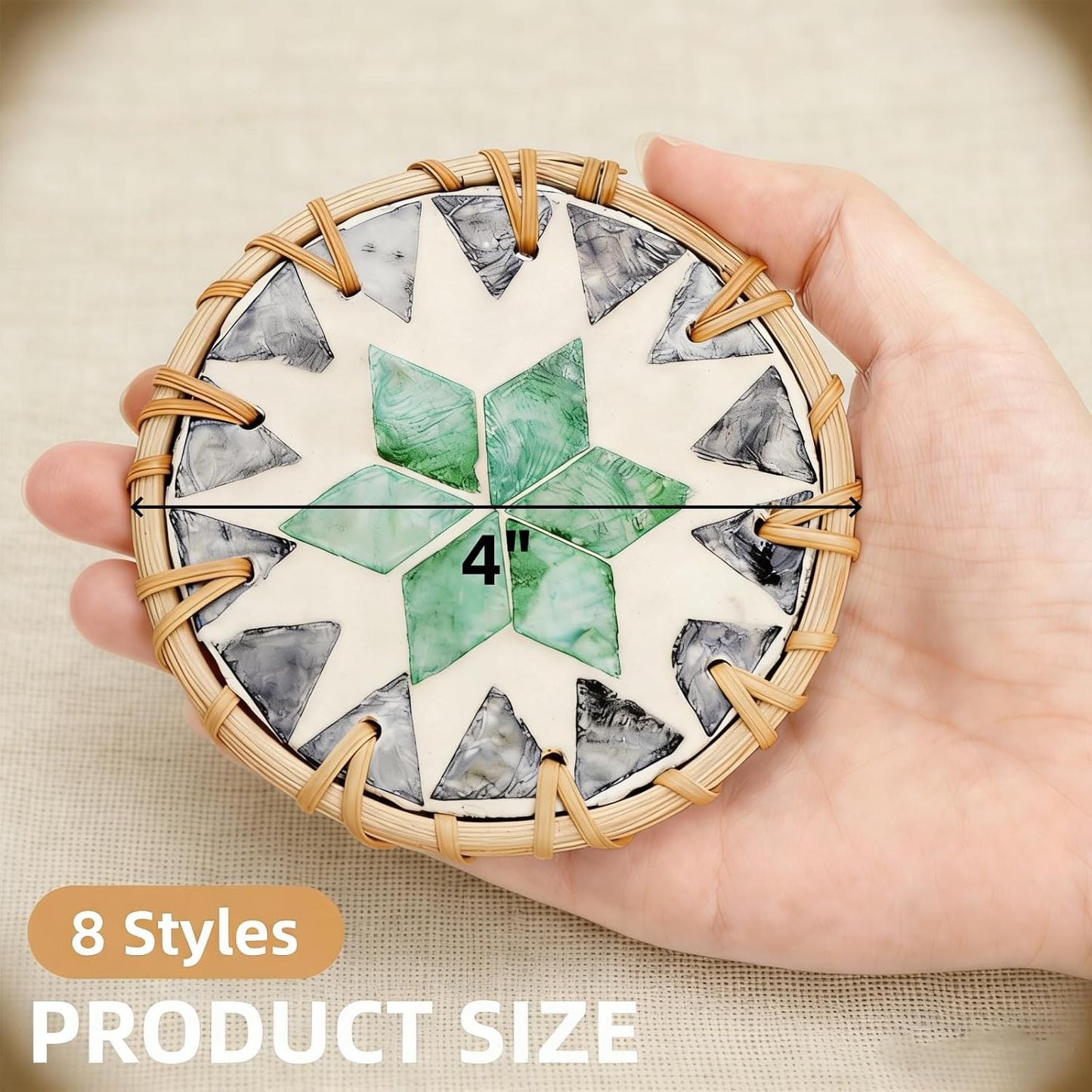 Boho Wicker Coasters / 4 Inch / Set of 8