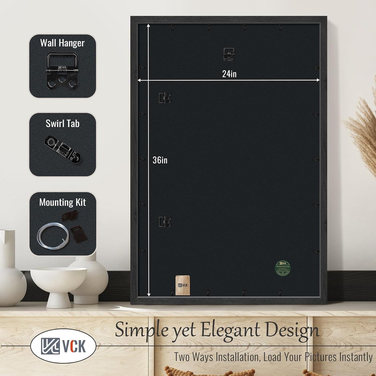 VCK 24x36 Poster Frame Set of 3, Black Woodgrain, Wall Hanging | Wide Border, Exclusive Woodgrain, Shatterproof