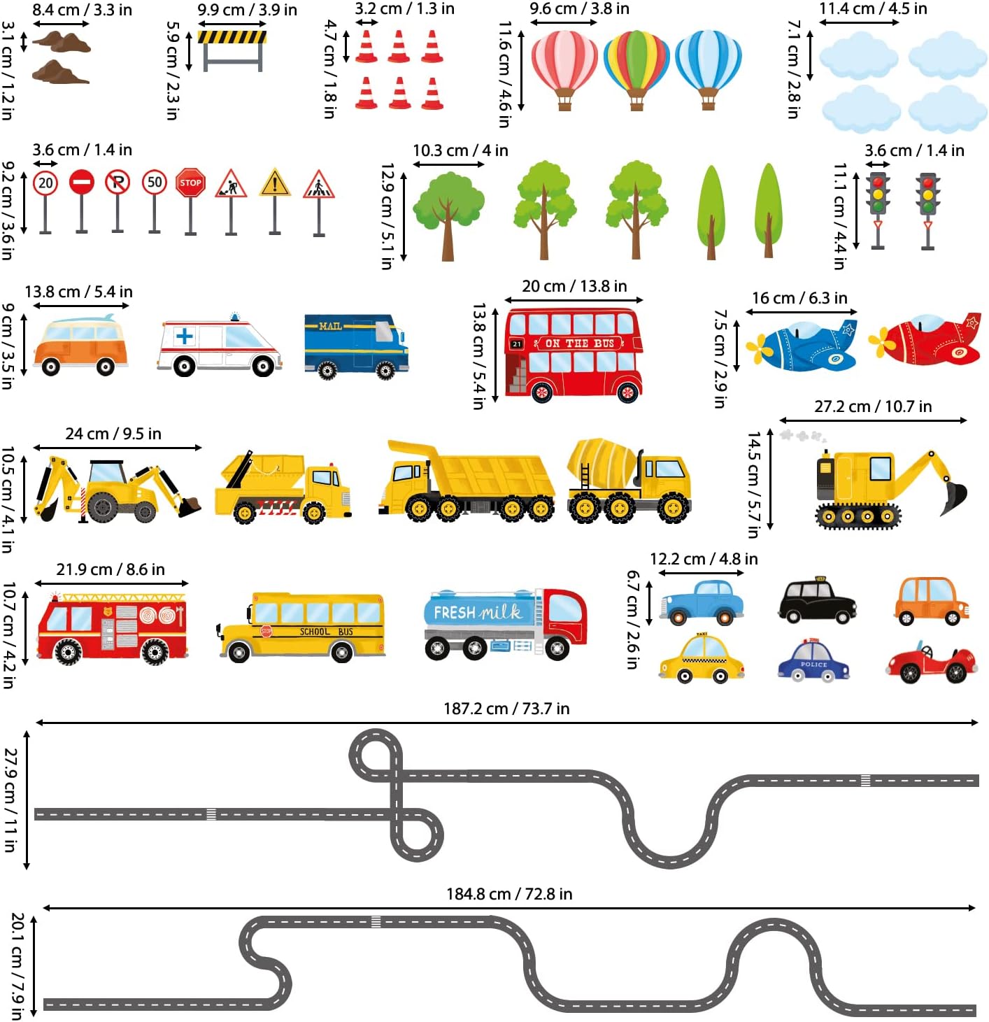 SG3-2308 Wall Stickers Decals Kids Peel and Stick Removable for Nursery / Transports and Road