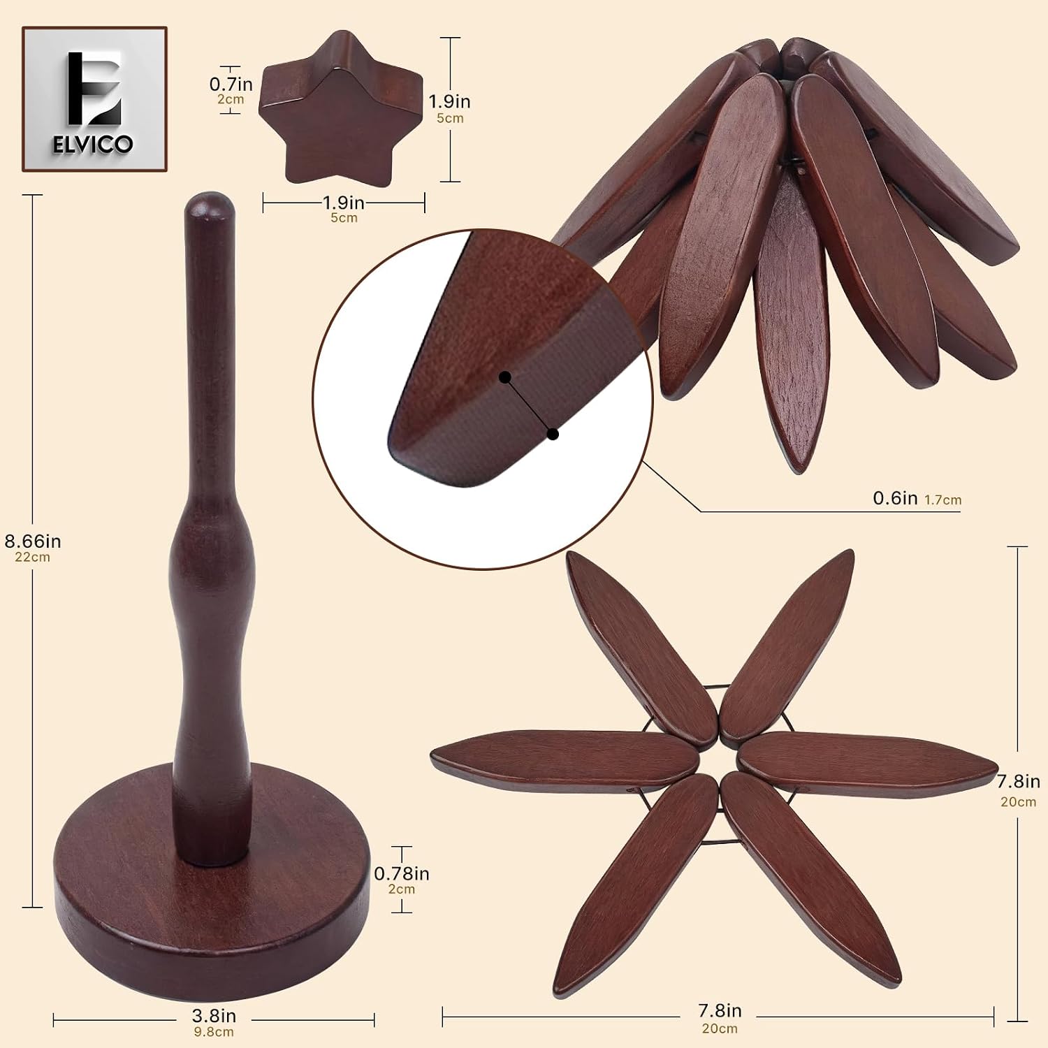 Wooden Tree Trivet + 1 Stand Stored Like a Christmas Tree / Set of 4