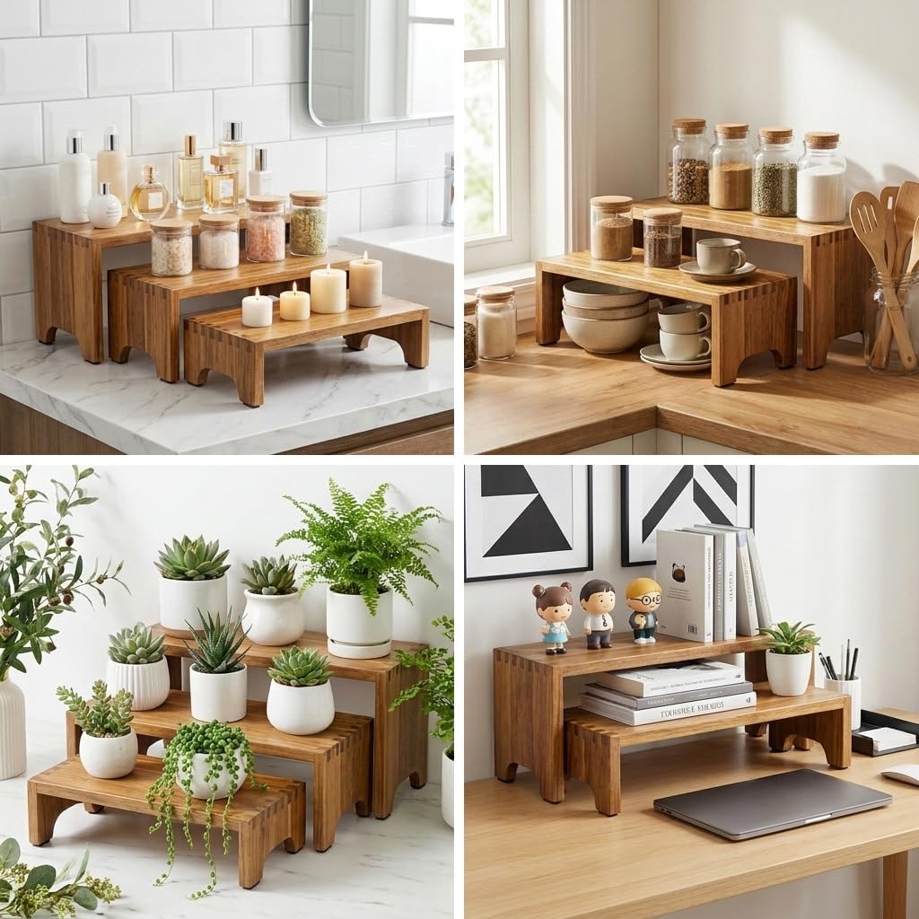 Acacia Wood Risers Display Stands / Set of 3