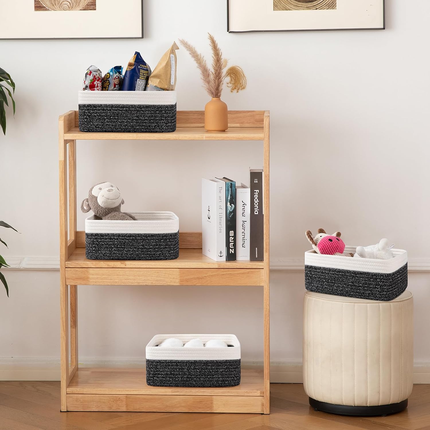 Small Bins / Organizer Baskets / Black/white / 11.8"*7.8"*4.7 / Set of 4