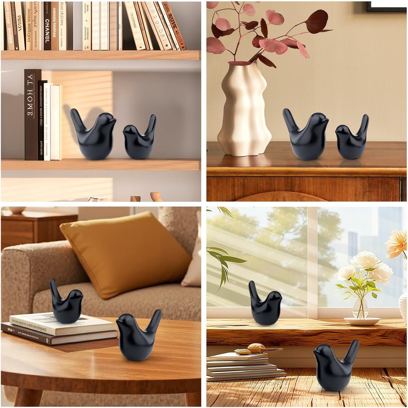 Small Birds Statues Modern Style Home Decor Birds Small Animal Sculpture / Black