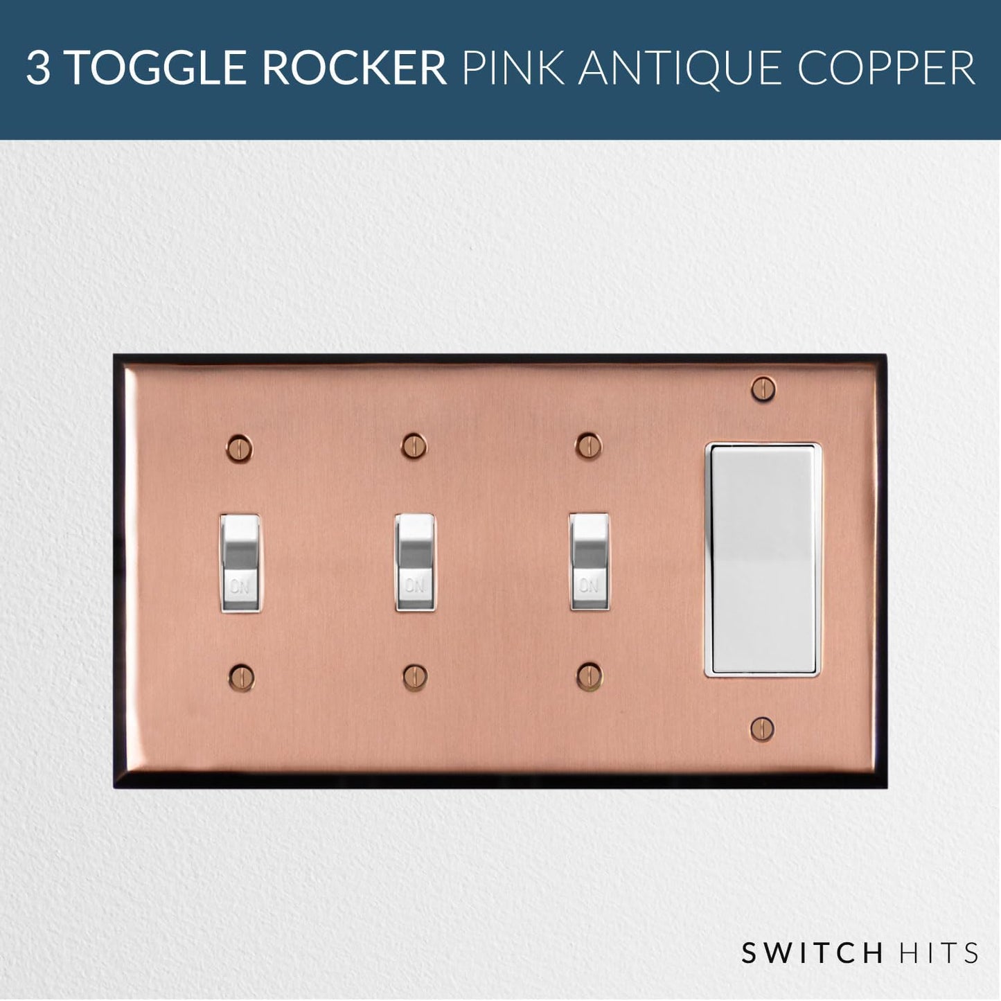 Pink Antique Copper Outlet Wall Plate | 3 Toggle - 1 GFI Rocker | 8.25" x 4.5" | Hand-Polished Brass Construction