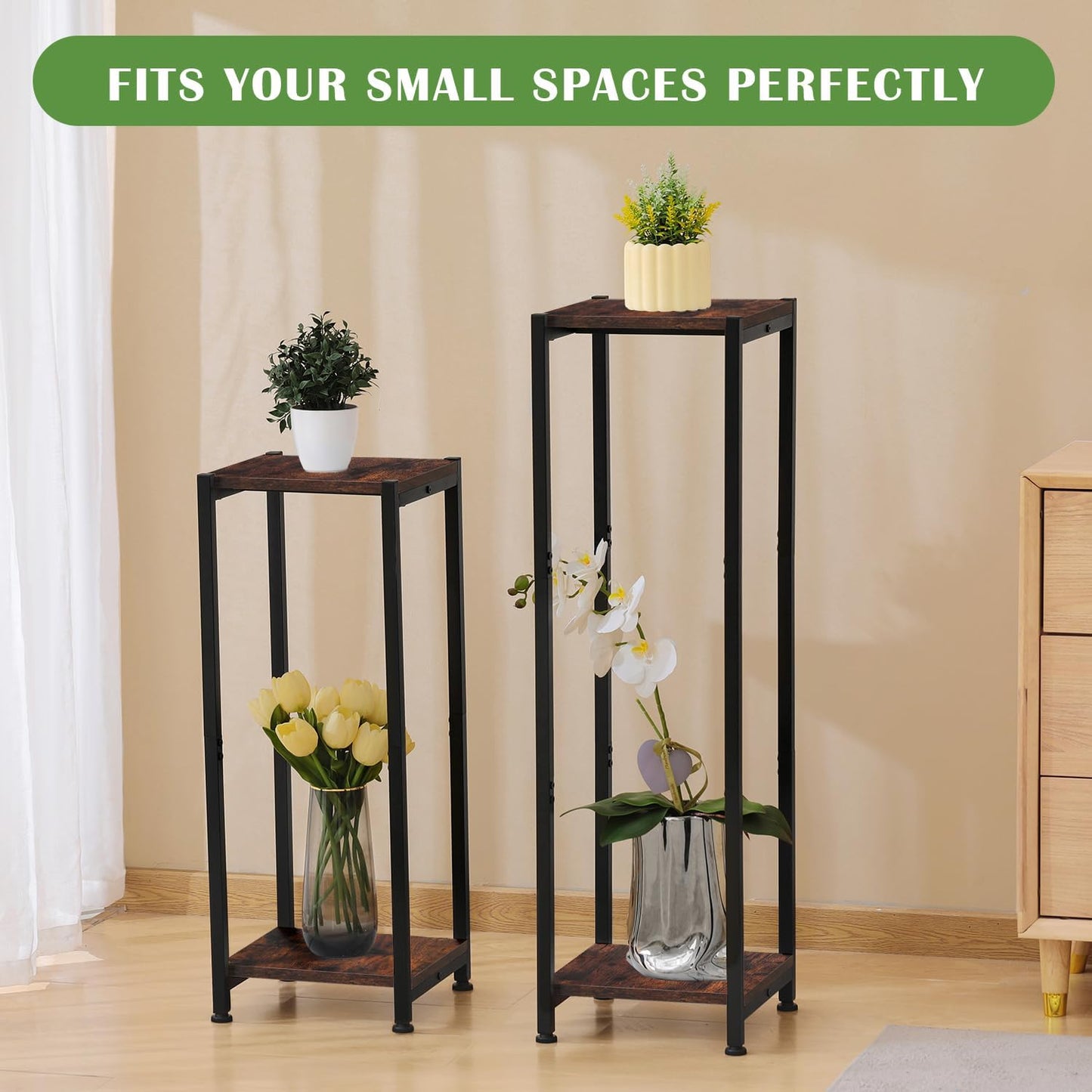 Dipion 40 Inch Tall Plant Stand Indoor,2 Tier Pedestal Stand,Rustic Brown | Rock-Solid Stability,Adjustable
