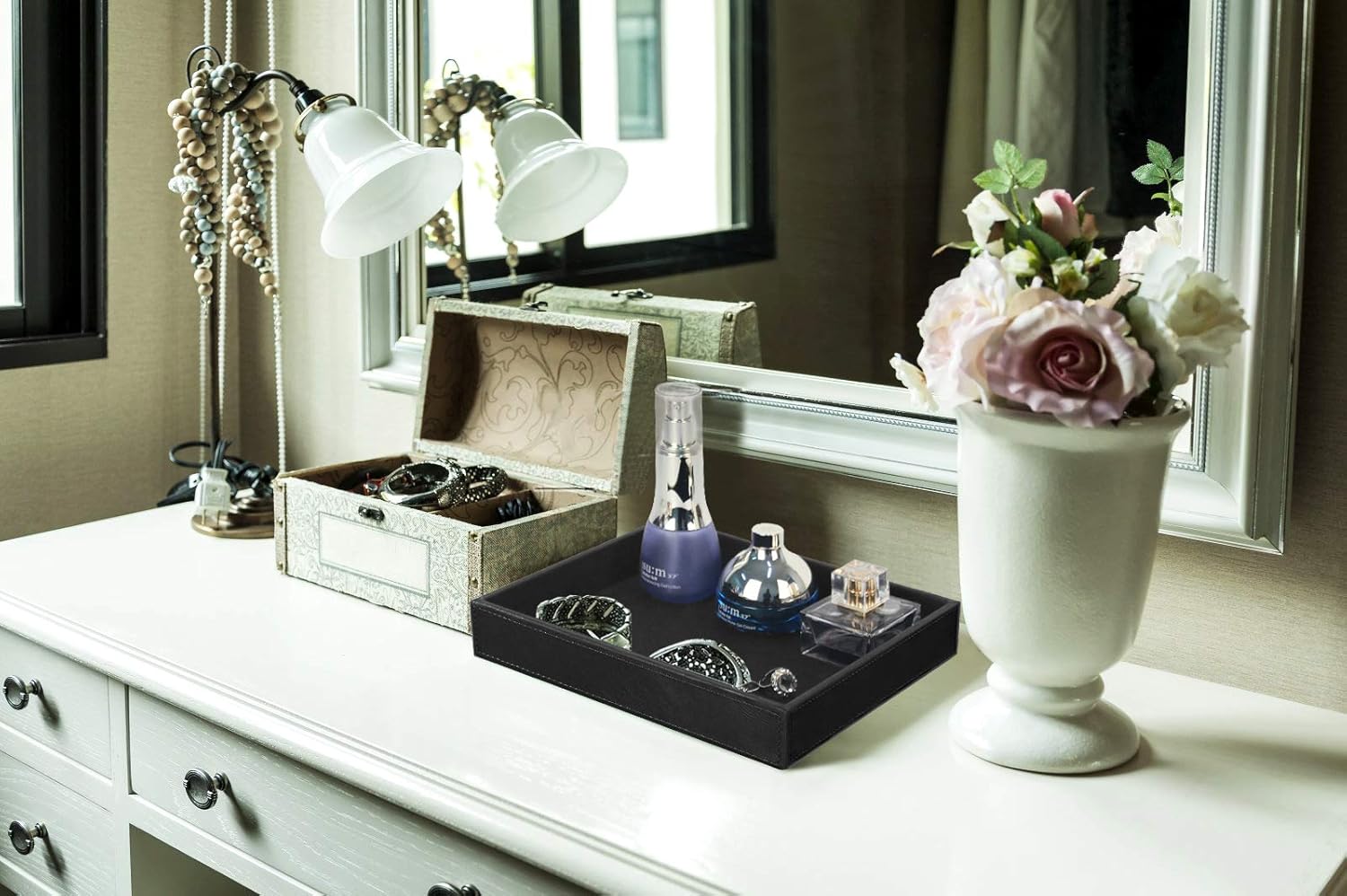Faux Leather Vanity Tray / Black / 10.2 x 8.4 x 1.8