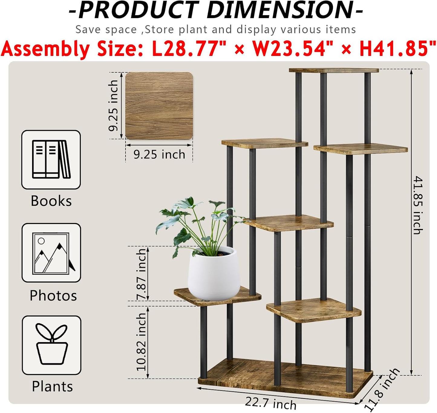 7 Tier Tall Plant Stand Indoor Corner Tiered Shelf Metal MDF Board | Sturdy Metal Frame,Space-saving Tiered Design