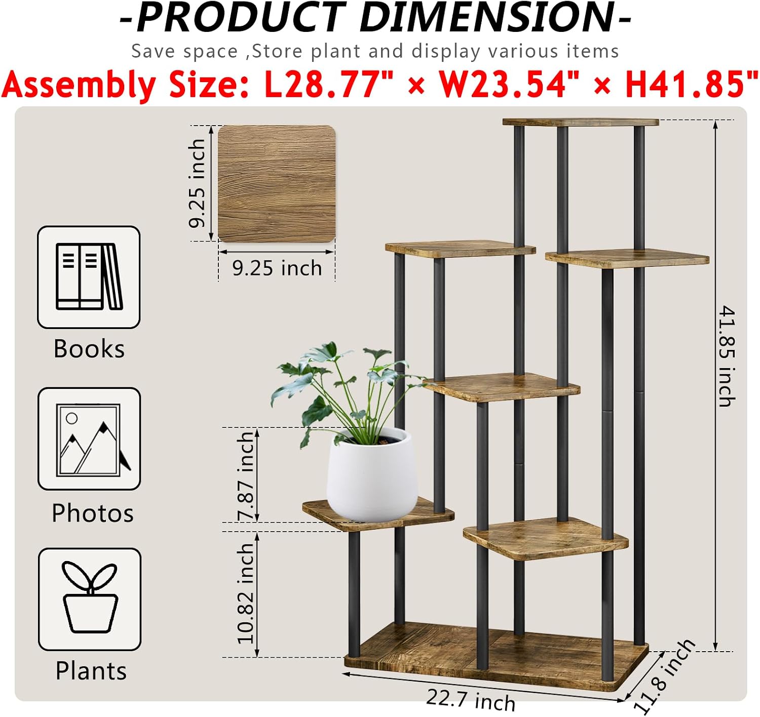 7 Tier Tall Plant Stand Indoor Corner Tiered Shelf Metal MDF Board | Sturdy Metal Frame,Space-saving Tiered Design