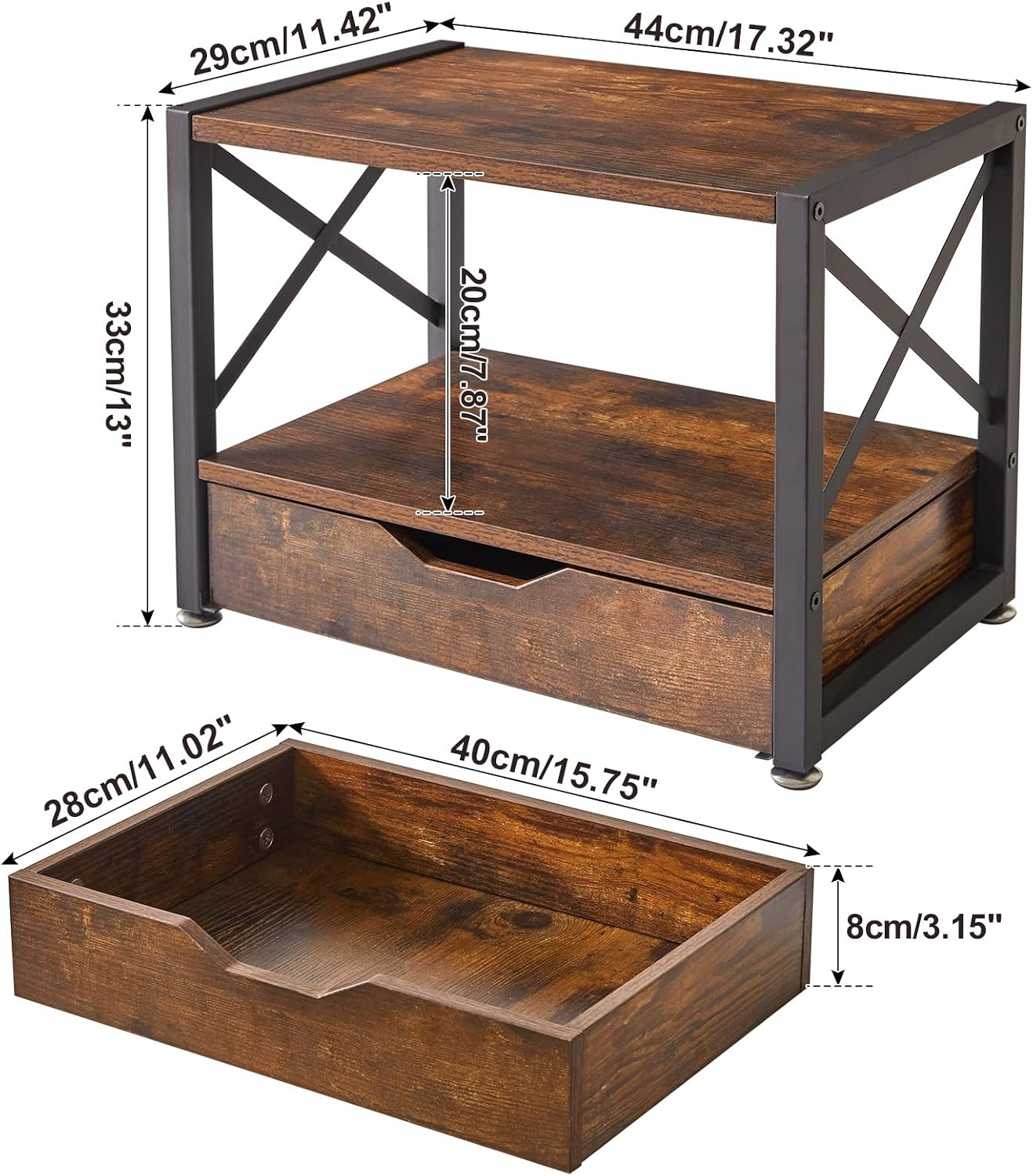 IBUYKE 2 Tier Desktop Printer Stand with Drawer Storage TLJ006H | Multi-Purpose Desk Organizer,Wooden Printer Stand for