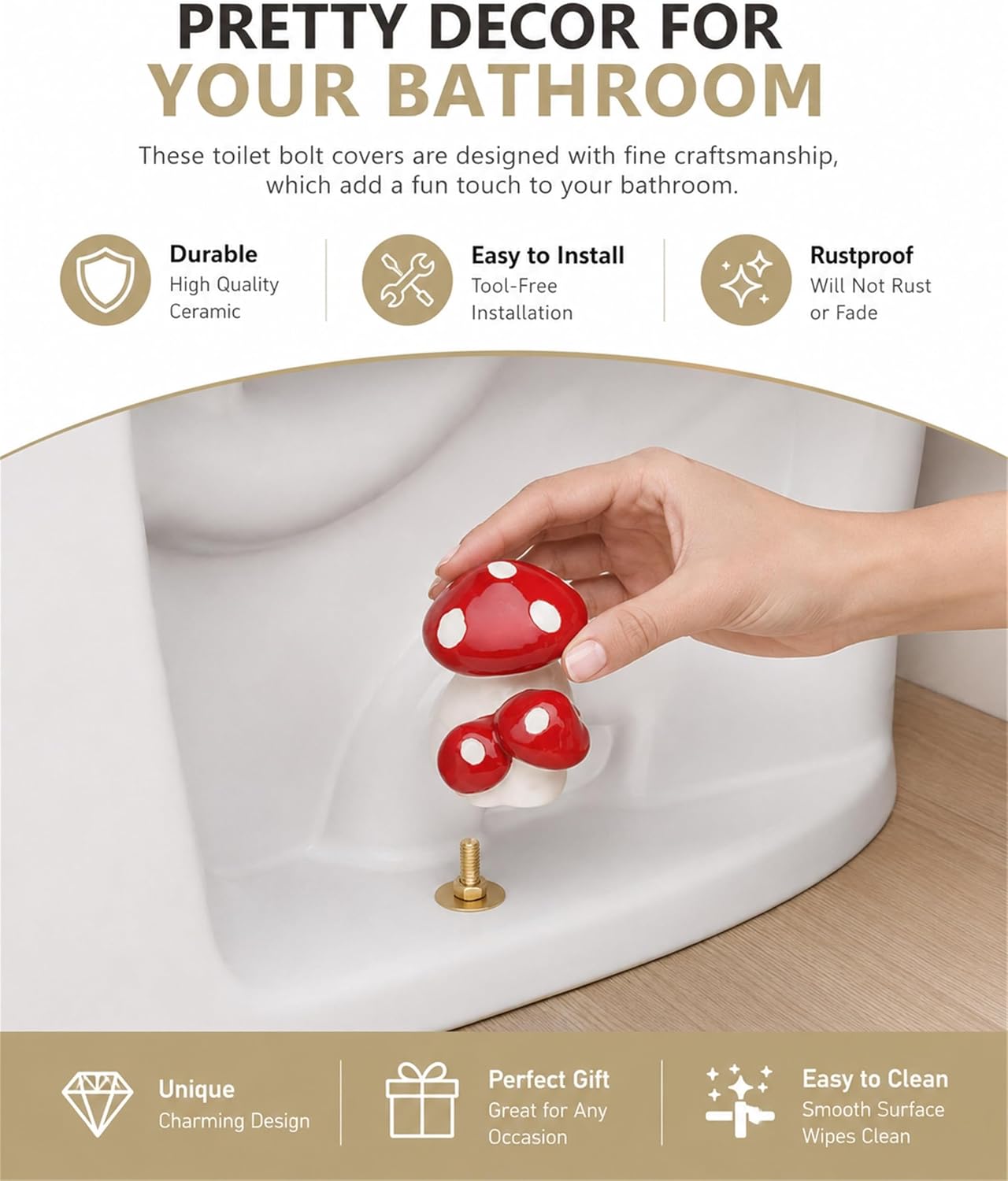 Mushroom Toilet Bolt Covers / Red