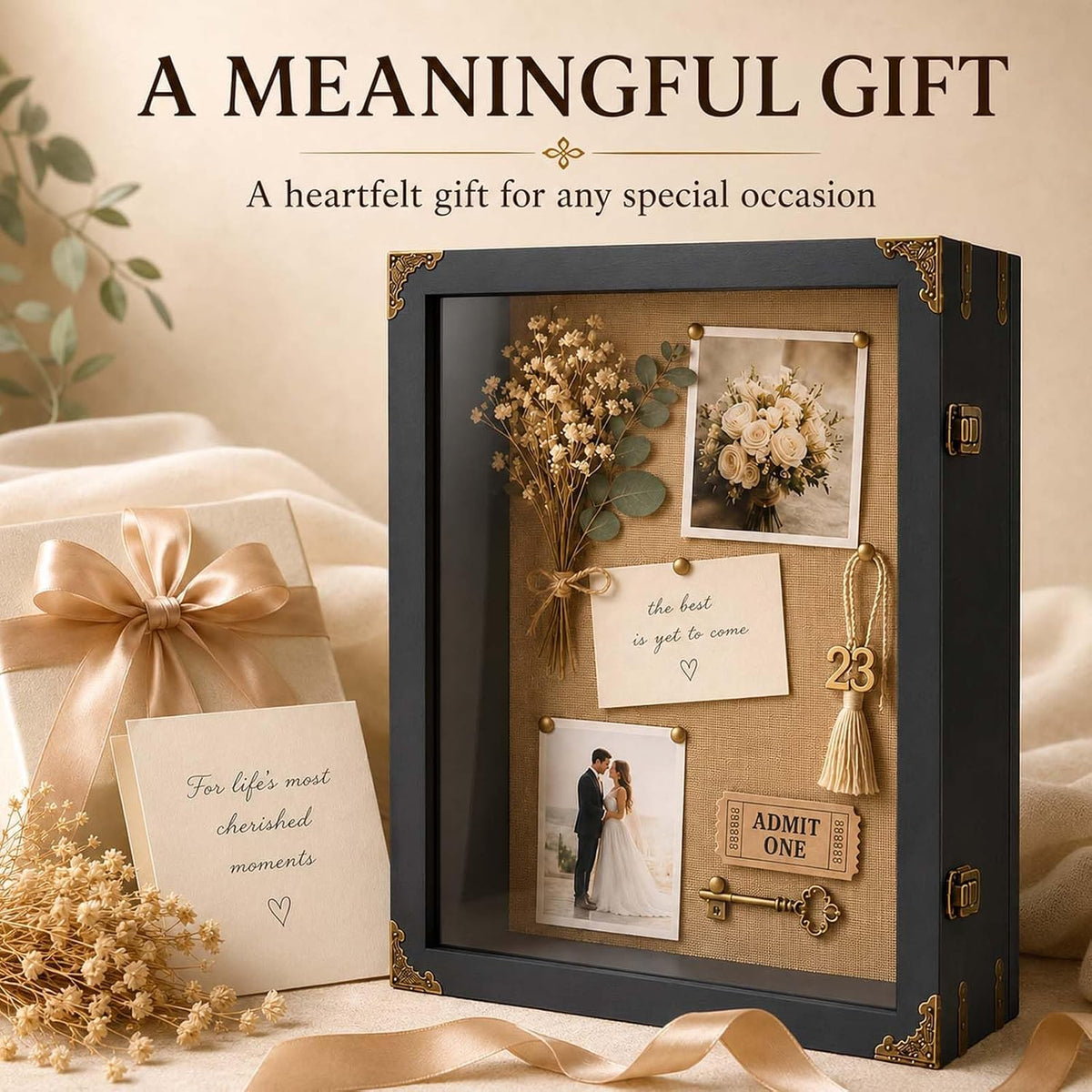 16x20x4.7 Inch Large Shadow Box Frame, 3.5-Inch Deep (Rustic Black) | Tempered glass, solid wood and linen backing for
