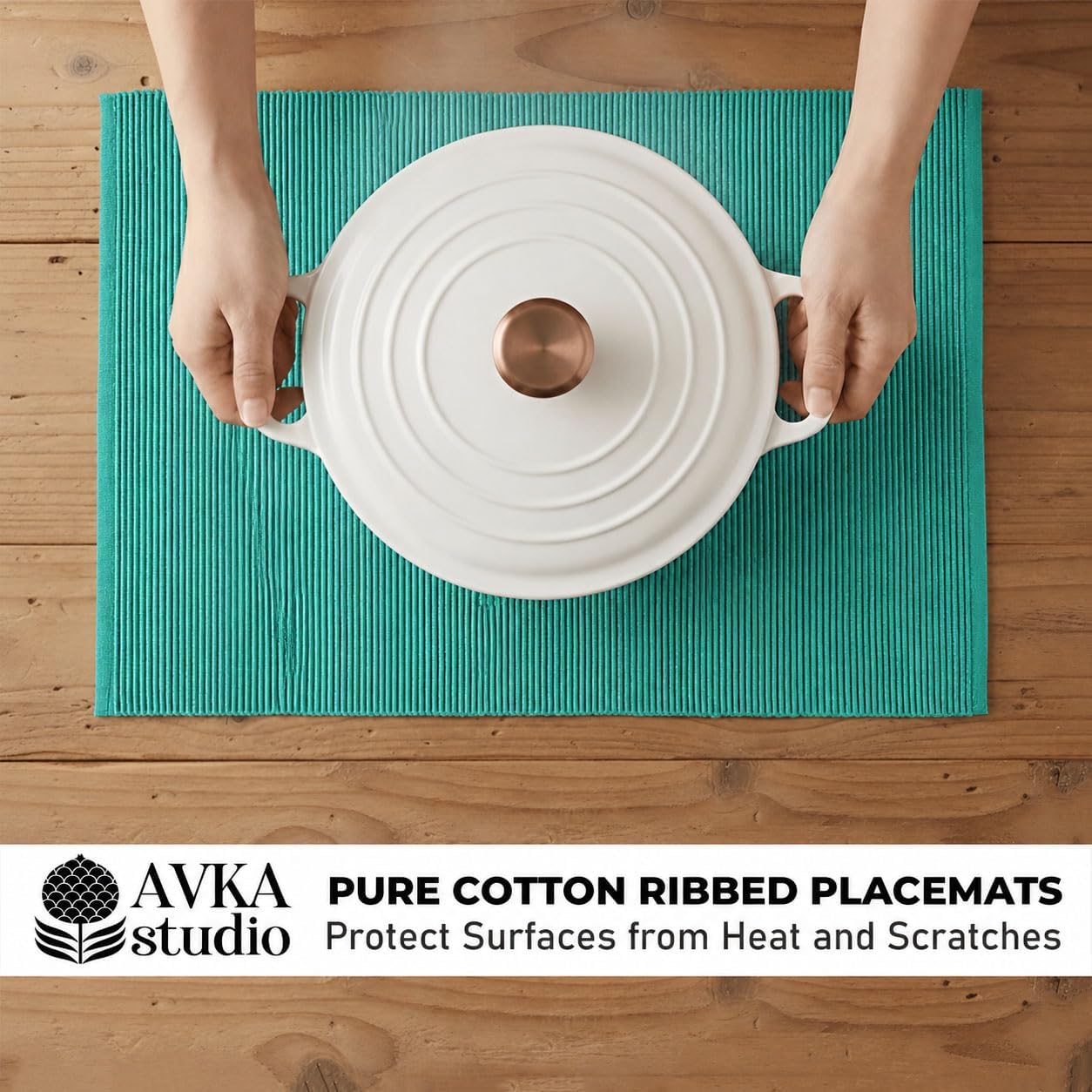 100% Cotton Ribbed Placemats - Set of 6-13 x 19 Inches - Turquoise Blue - Everyday Cloth Table Mats - Thick