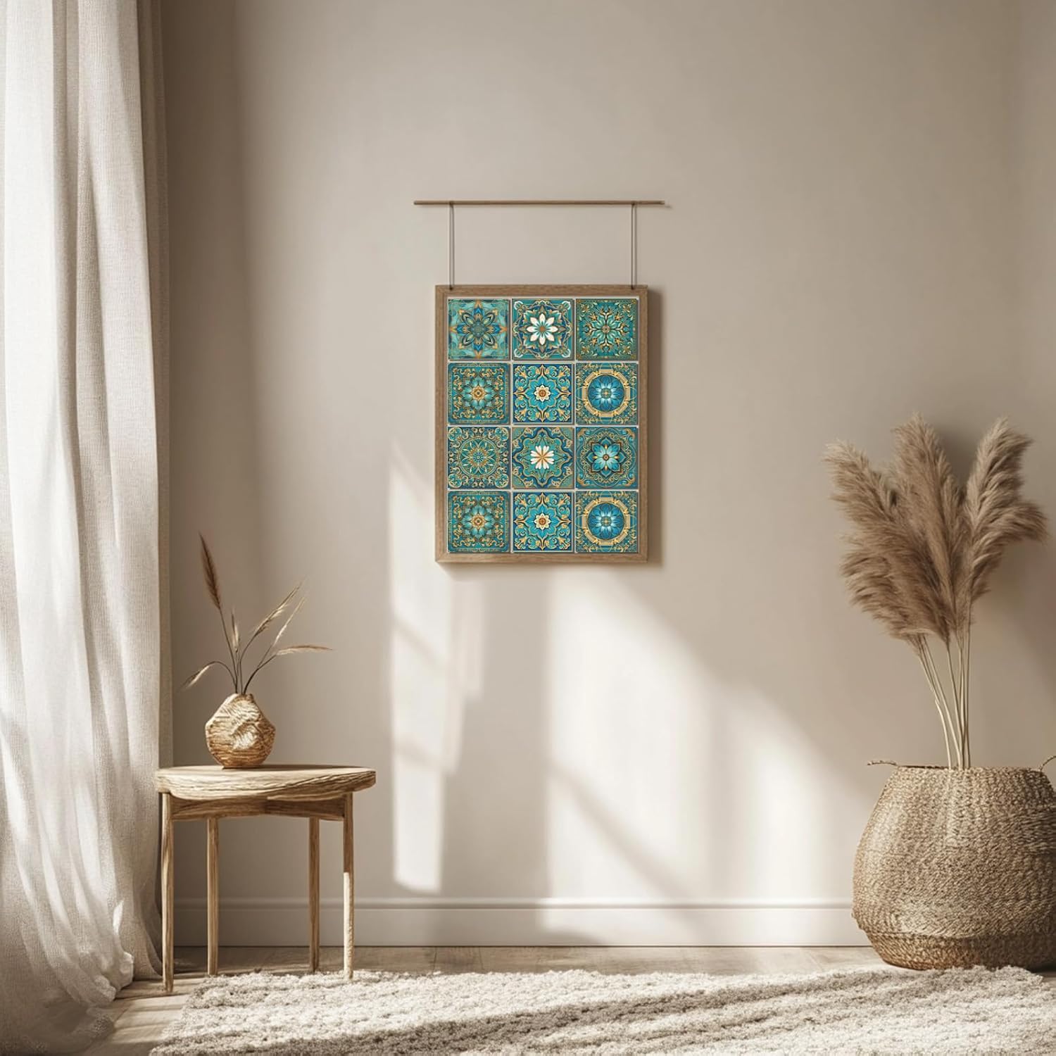 9 Style Retro Style Tile Stickers Turquoise Peel and Stick Wall Tile / Turquoise Color / Set of 36