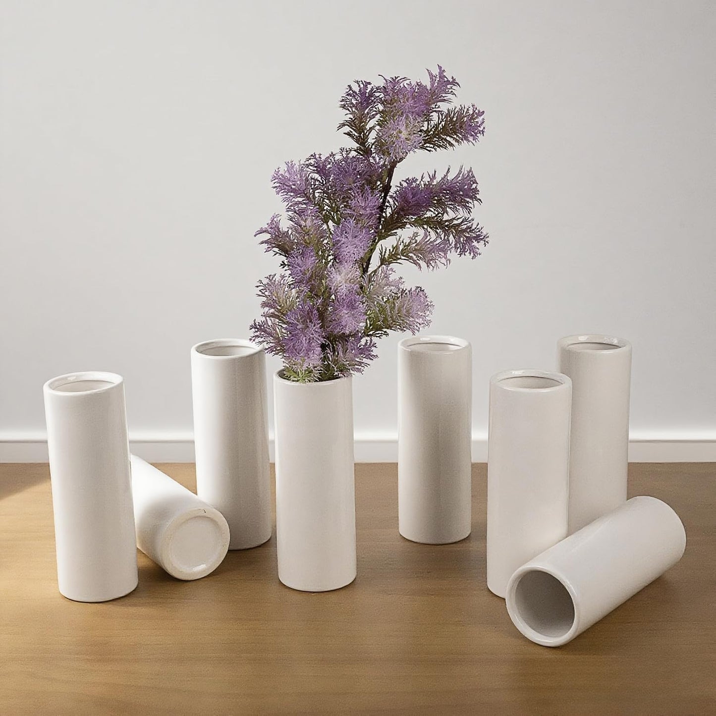 Modern White Ceramic Vase / White - Style 3 Large / Set of 10