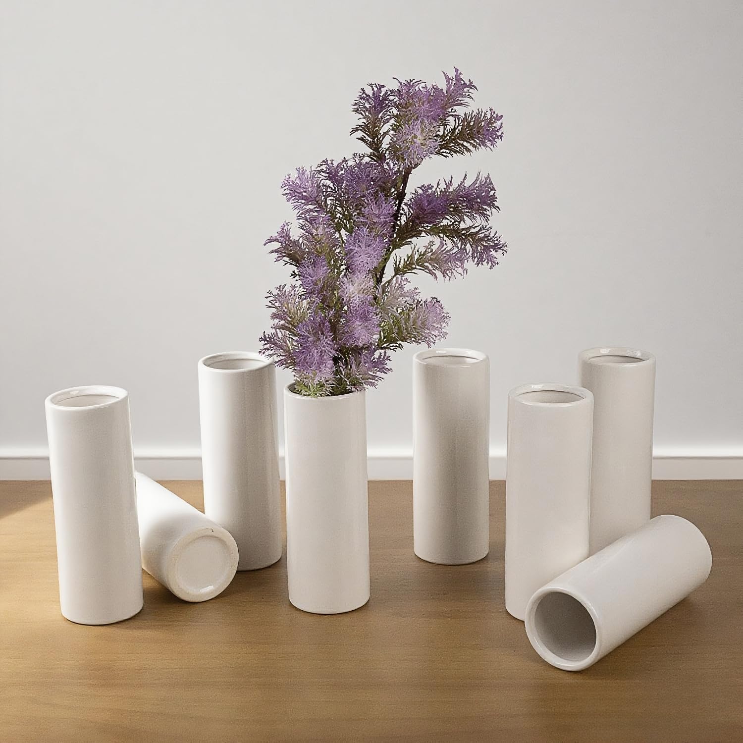 Modern White Ceramic Vase / White - Style 3 Large / Set of 10