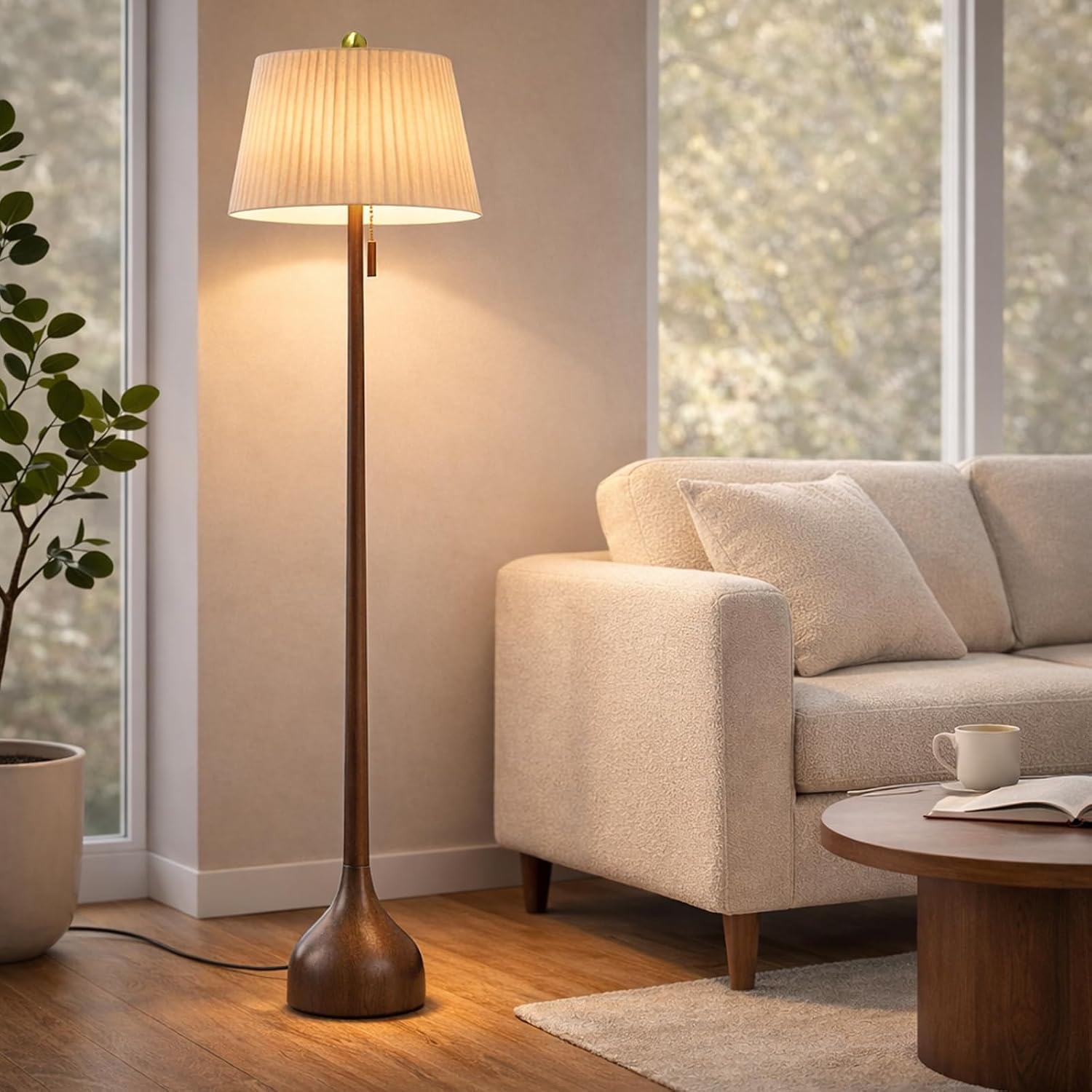 Ambimall Height Adjustable Modern Floor Lamp, Black & White