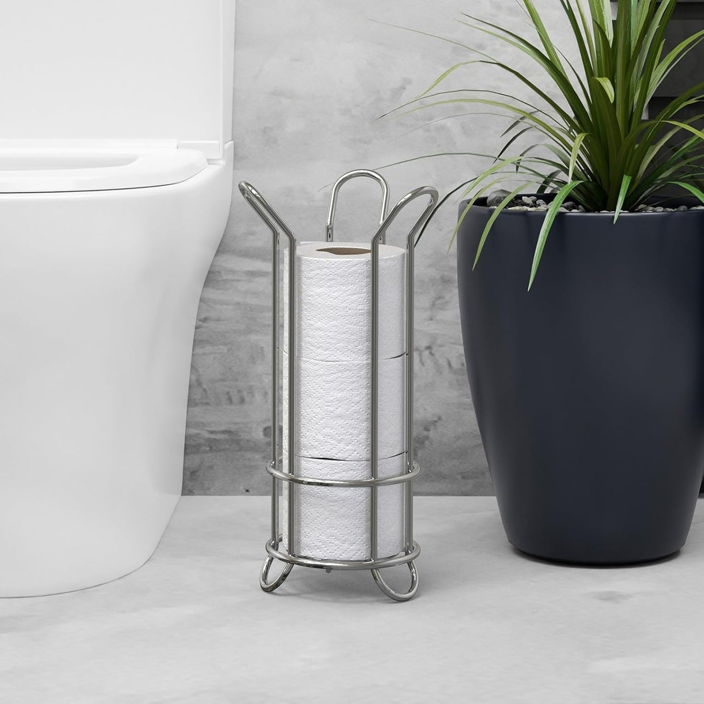 BROOKSTONE Toilet Paper Holder Stand Reserve - Free Standing Toilet Paper Stand with Storage that Holds Mega Rolls