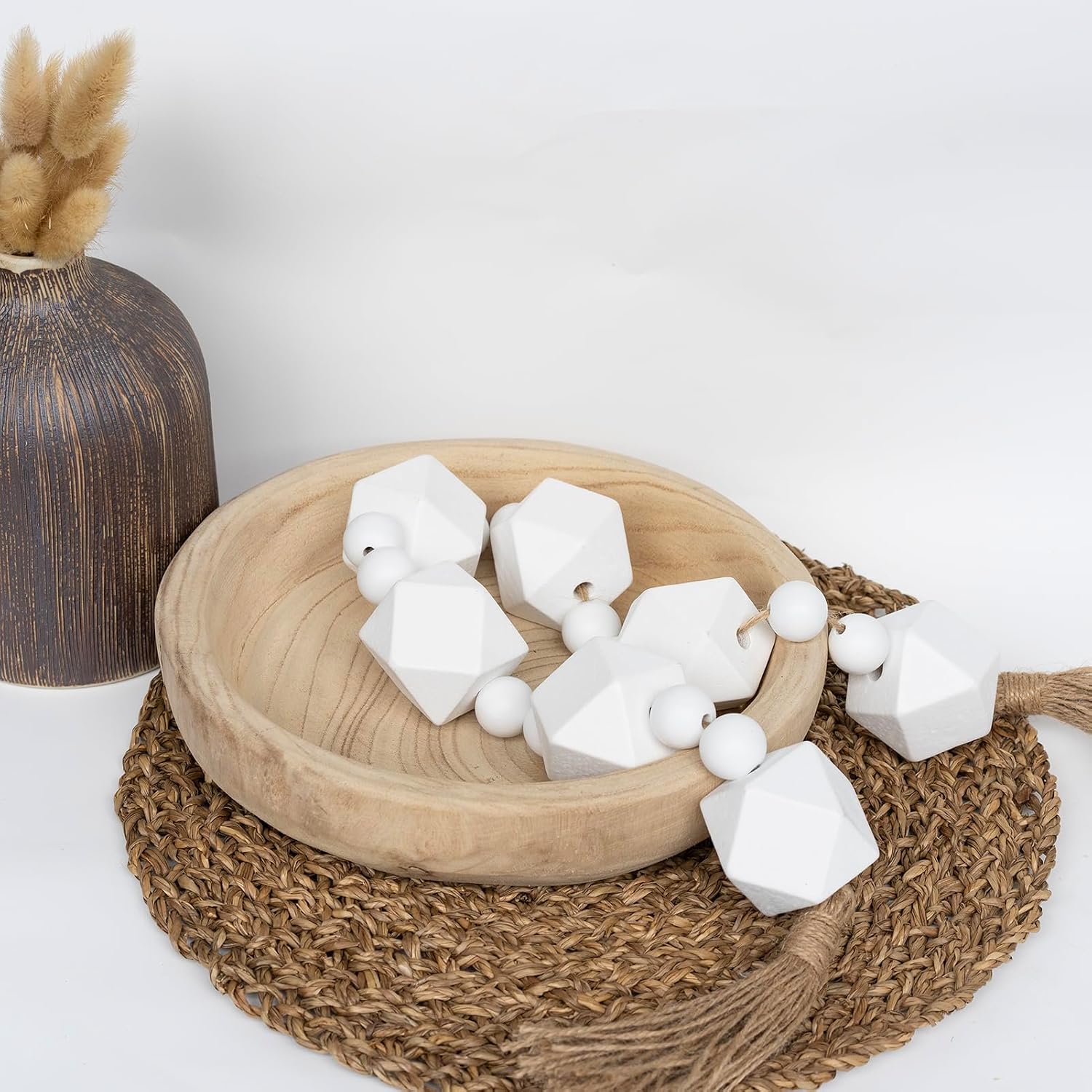 Wooden Beads Garland / 35 Inches / White