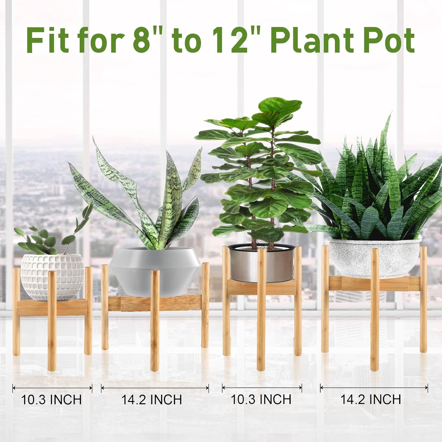 2 Pack Bamboo Plant Stands, Adjustable Plant Stand Indoor | Mid Century Modern Plant Stand, Plant Holder for Living