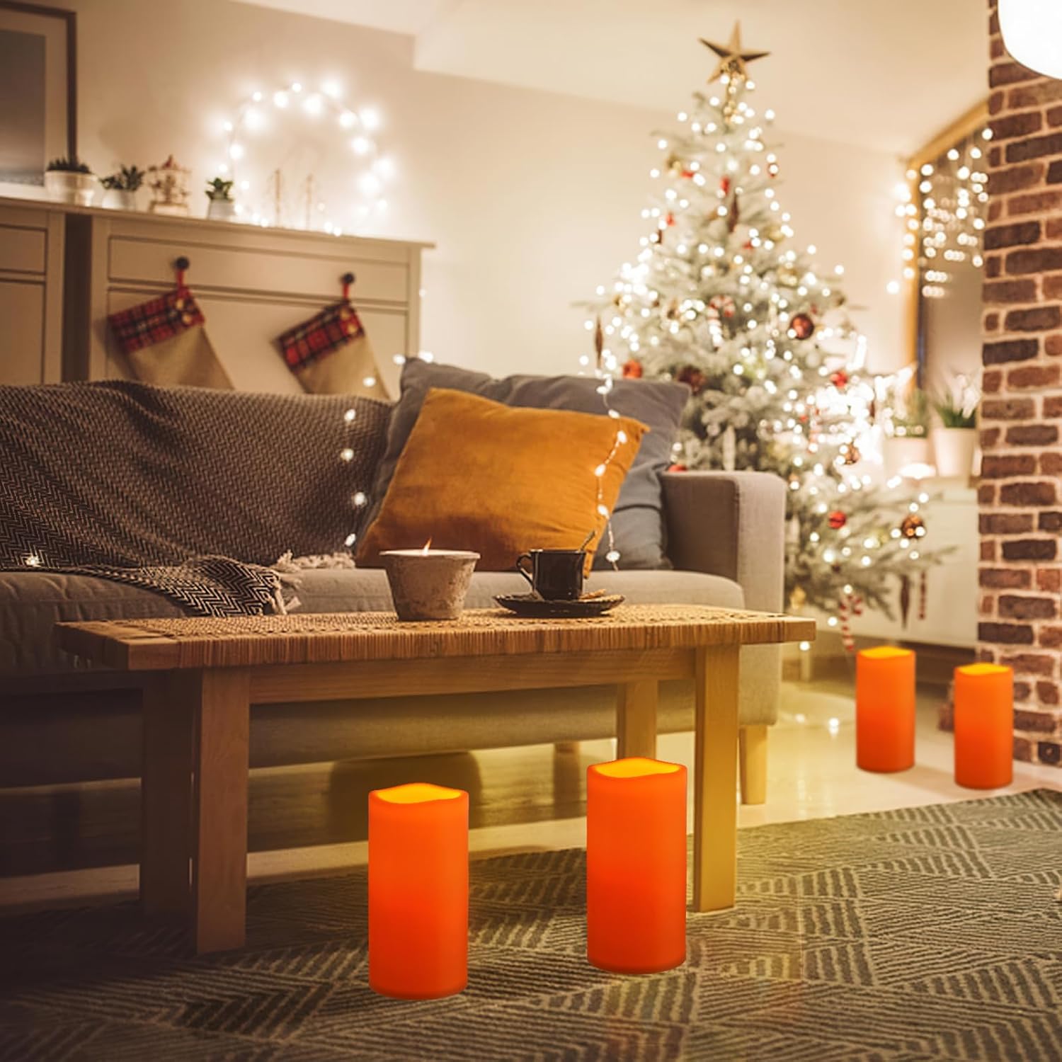 NURADA 8" x 4" Large Outdoor Flameless Candles - Waterproof LED Pillar Flickering Candle Battery Operated with Timer