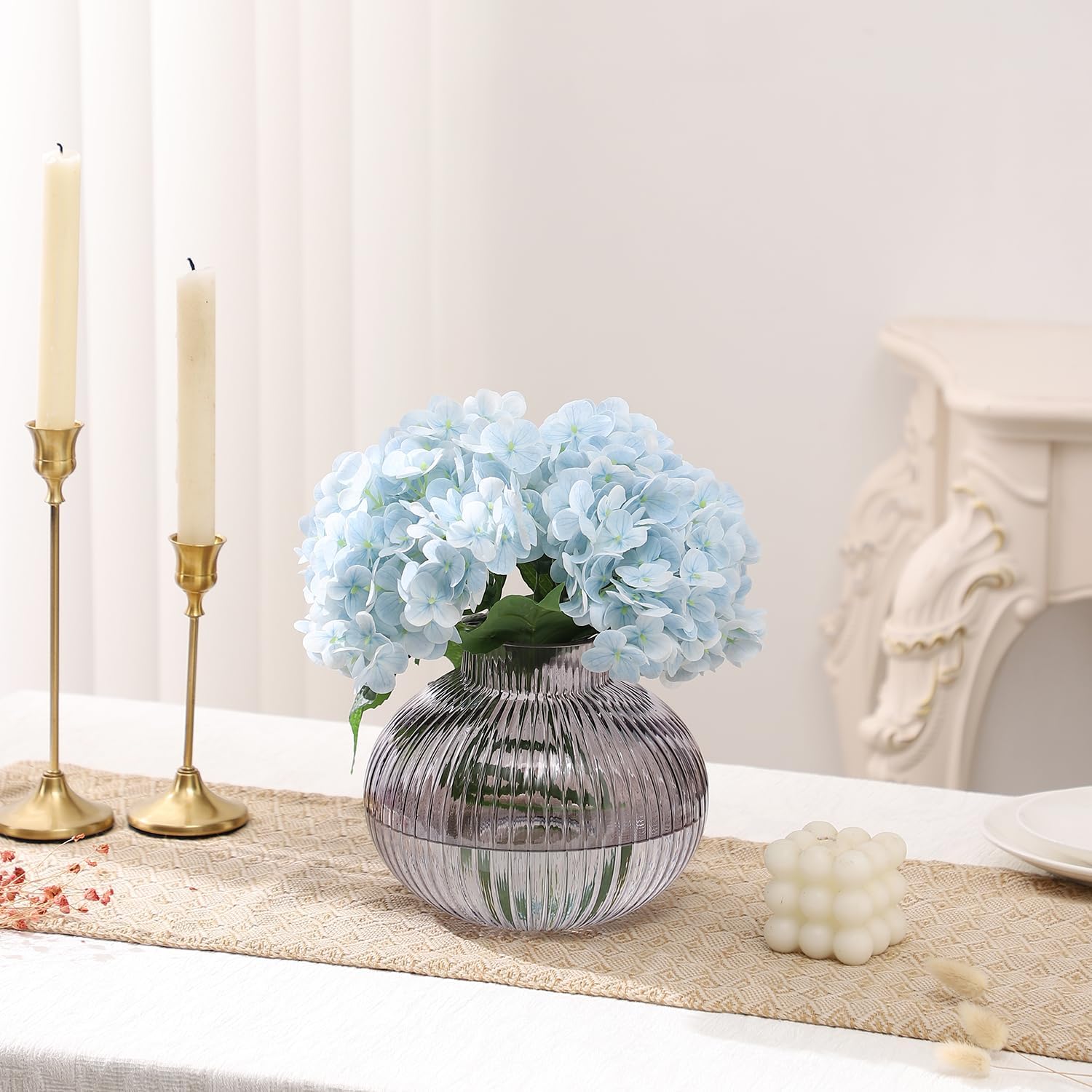 Black Glass Vase for Tulips / Gray / Round 6 Inches