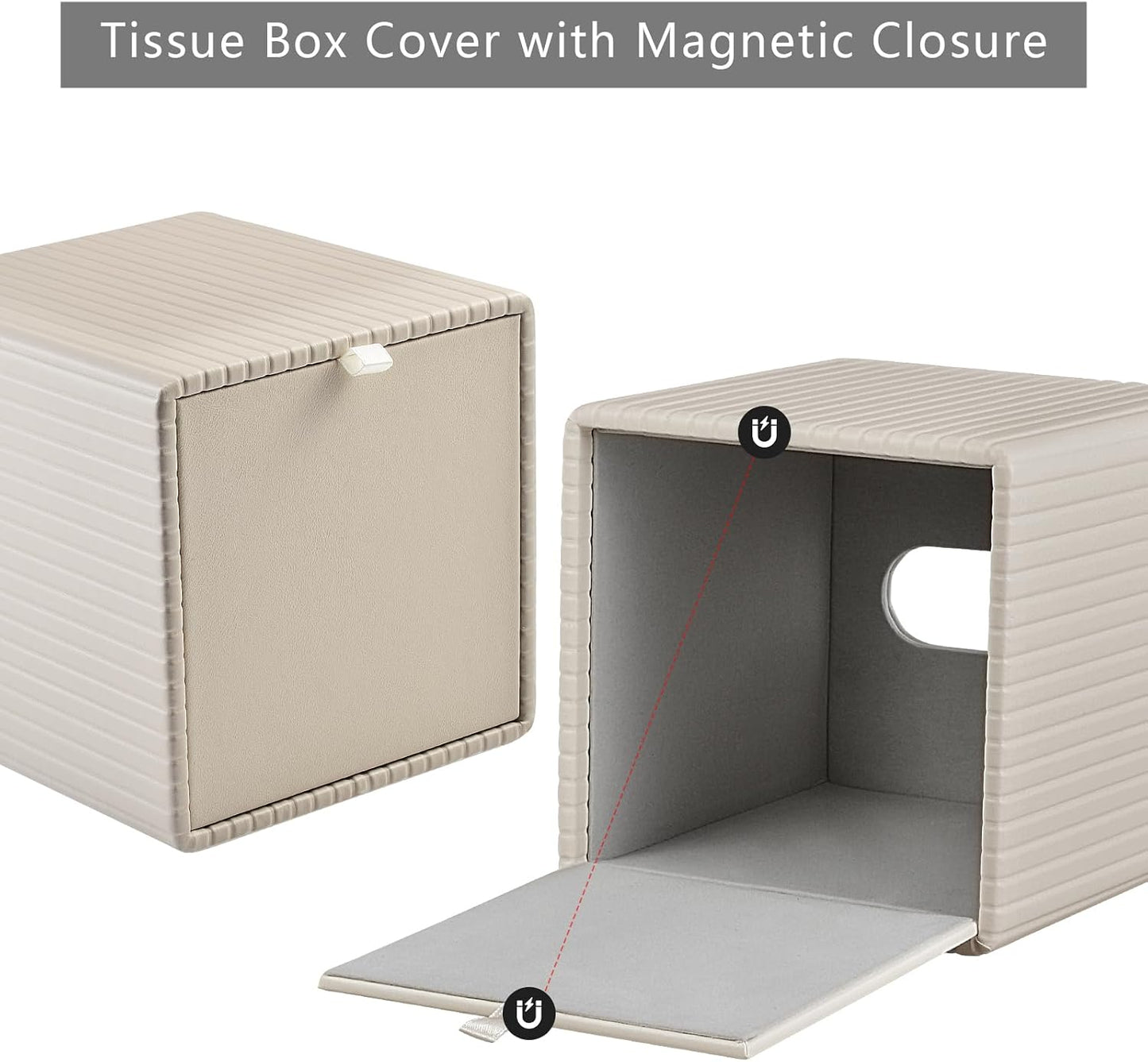 PU Leather Tissue Box Cover Square Tissue Box Holder / Beige