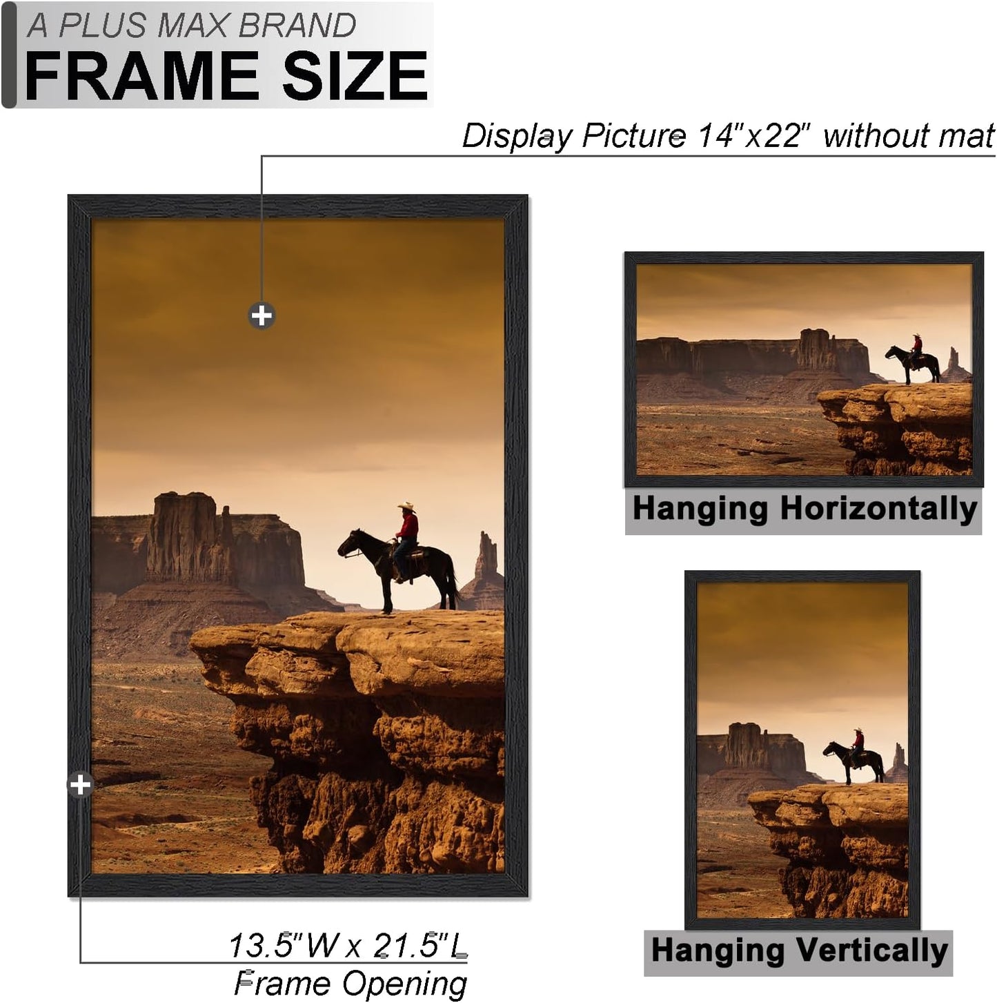 A PLUS MAX 14x22 Picture Frame Set of 3, Black Engineered Wood Frame for 14 x 22 Inch Picture Poster Photo, Light