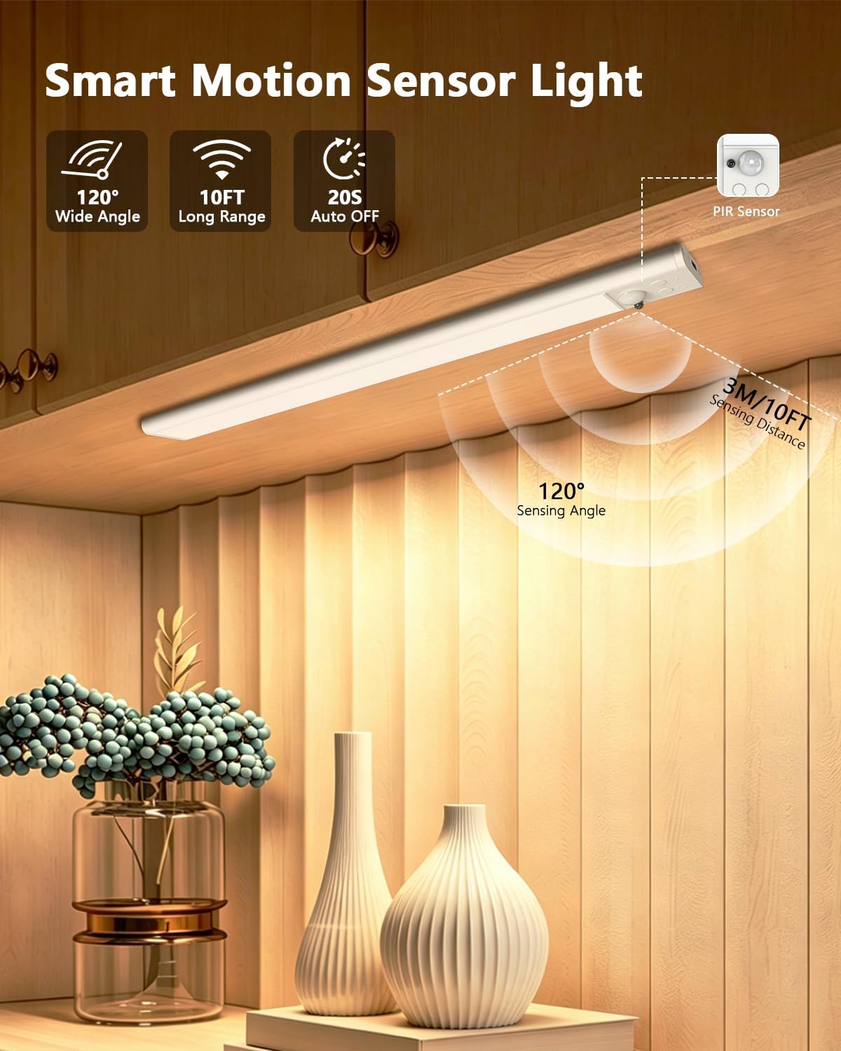 Under Cabinet Lighting,RGB Motion Sensor Night Lights,Rechargeable Under Cabinet Lights,15 Colors Dimmable Bar Light