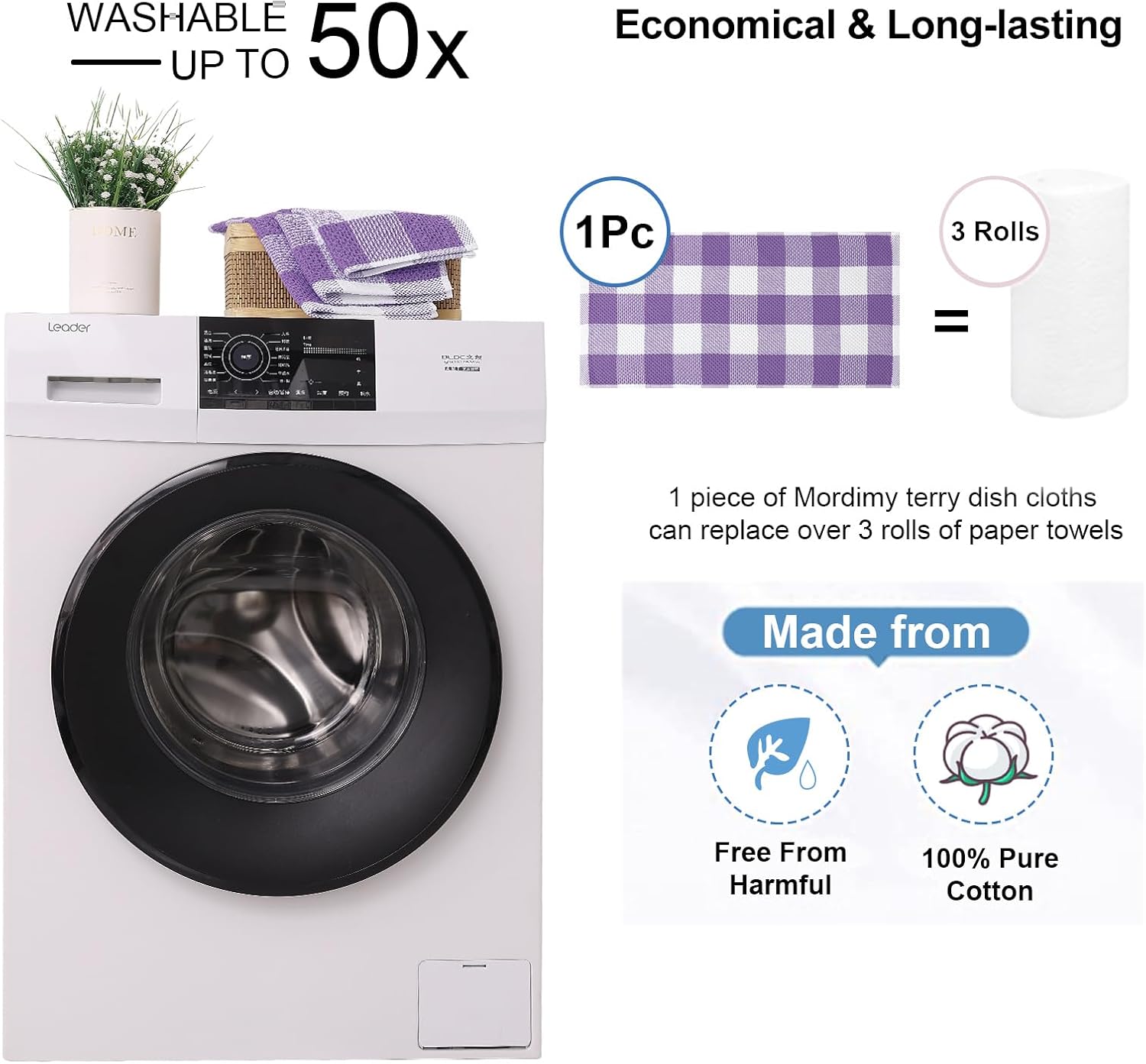 Mordimy 8 Pack Kitchen Towels and Dishcloths Set, Purple & White | 28 X 13 Inch and 12 X 12 Inch, Super Soft