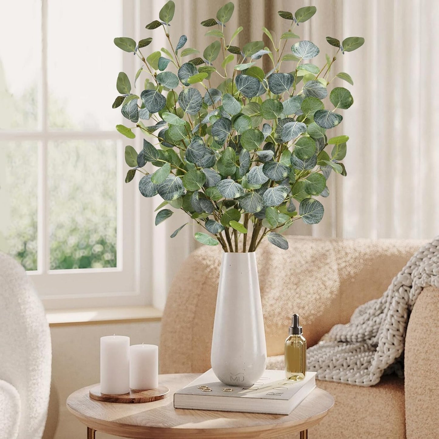 25" Tall Faux Greenery Stems Fake Branches for Vase Filler Home / Light Green / 12P / Set of 12