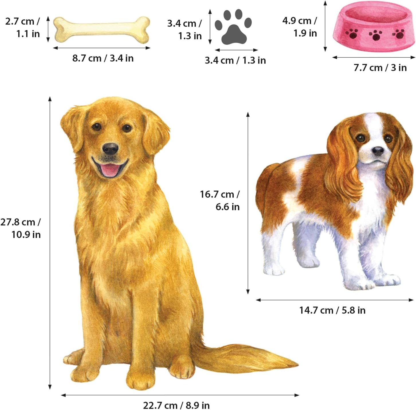 DS8-8045 Wall Decals Stickers Kids Peel and Stick Removable paw décor Print Room Bone Puppy / Dogs