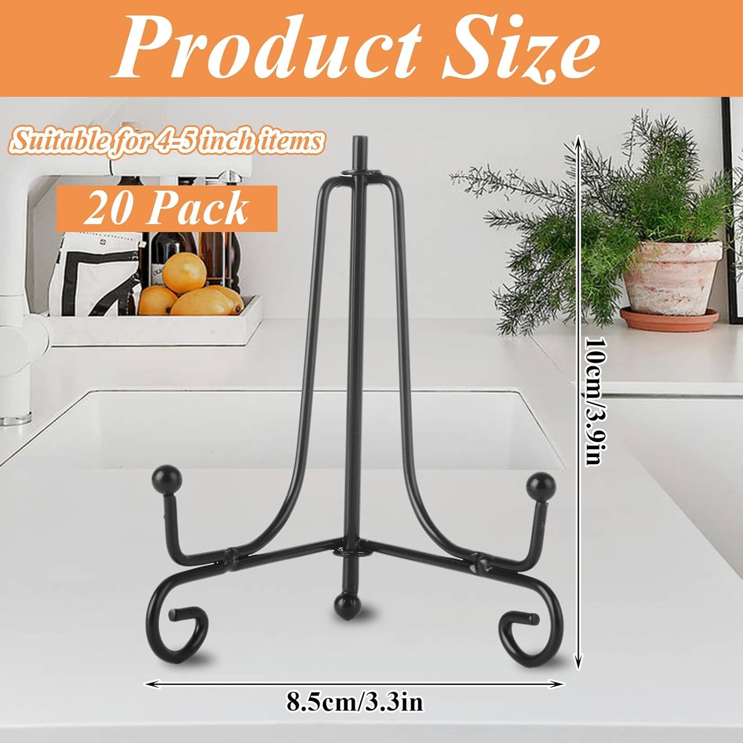 Foldable Plate Picture Holder Display / Black / 4 Inch / Set of 20