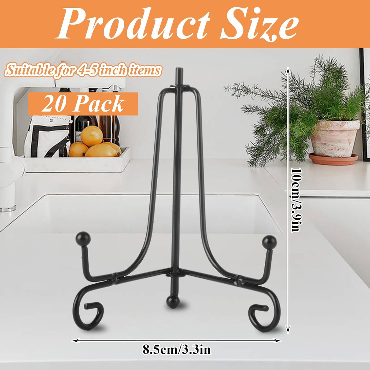 Foldable Plate Picture Holder Display / Black / 4 Inch / Set of 20