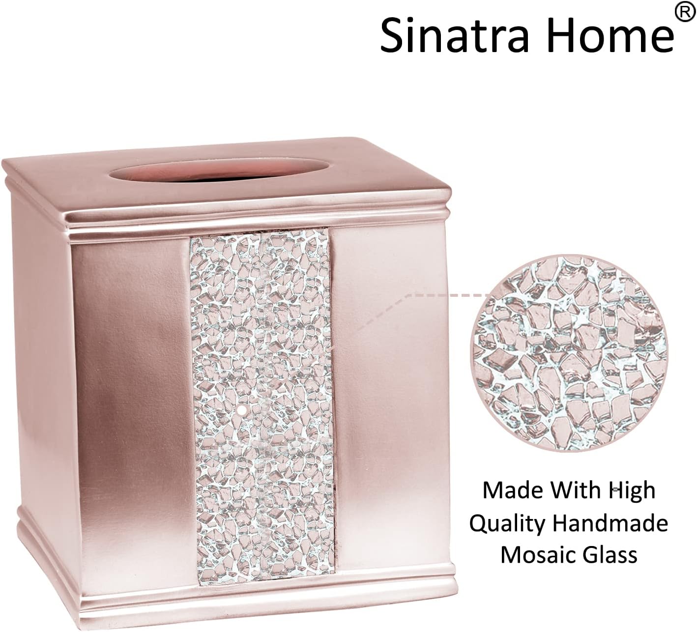 Zahari Home 2pc Sinatra Modern Bath Accessories Set Waste Basket & Tissue Box Modern Decorative Beautiful Designs